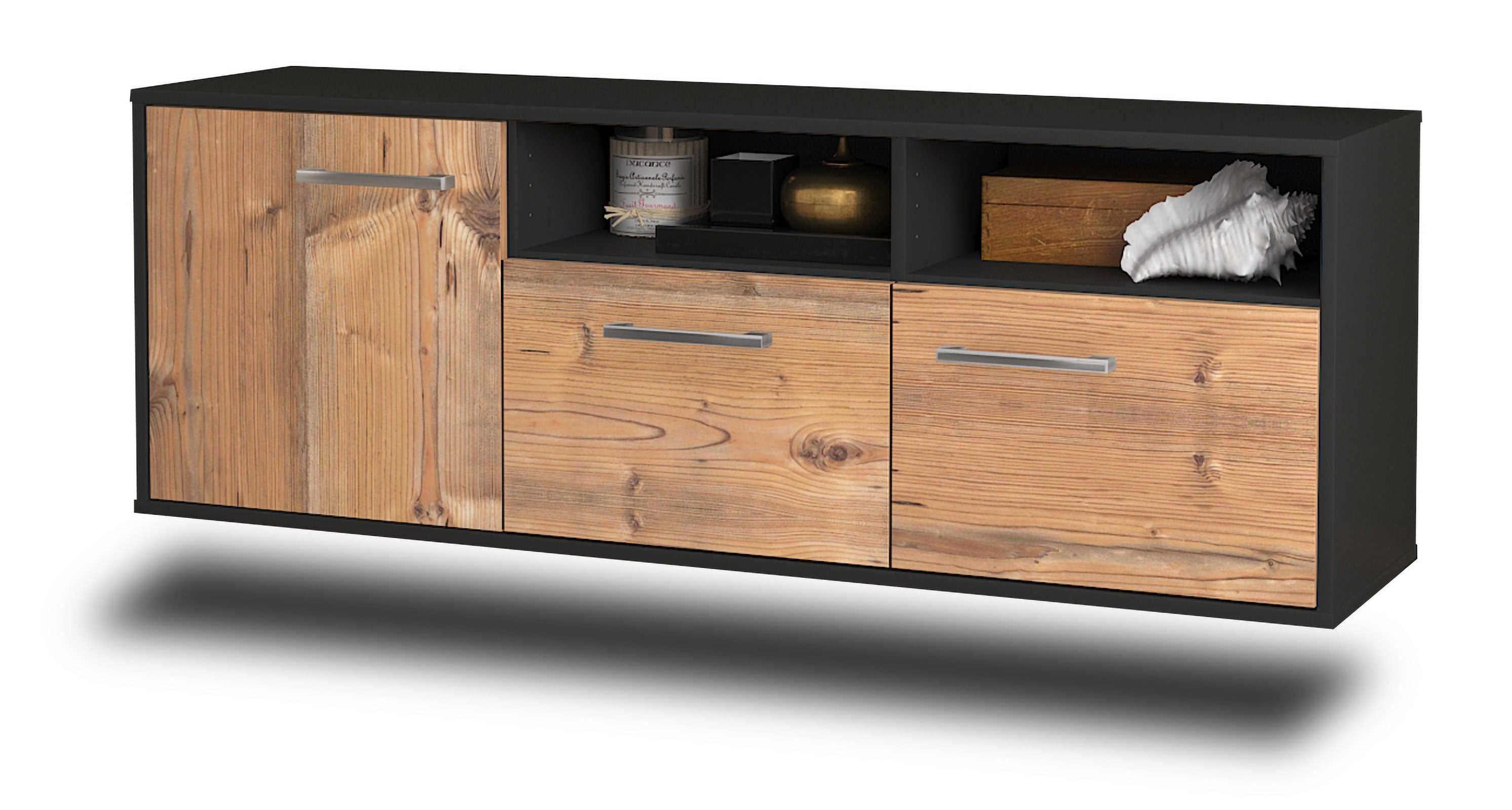 Lowboard - Angelina - Design Holzdekor - Wandmontage mit Griffe 136 cm Anthrazit