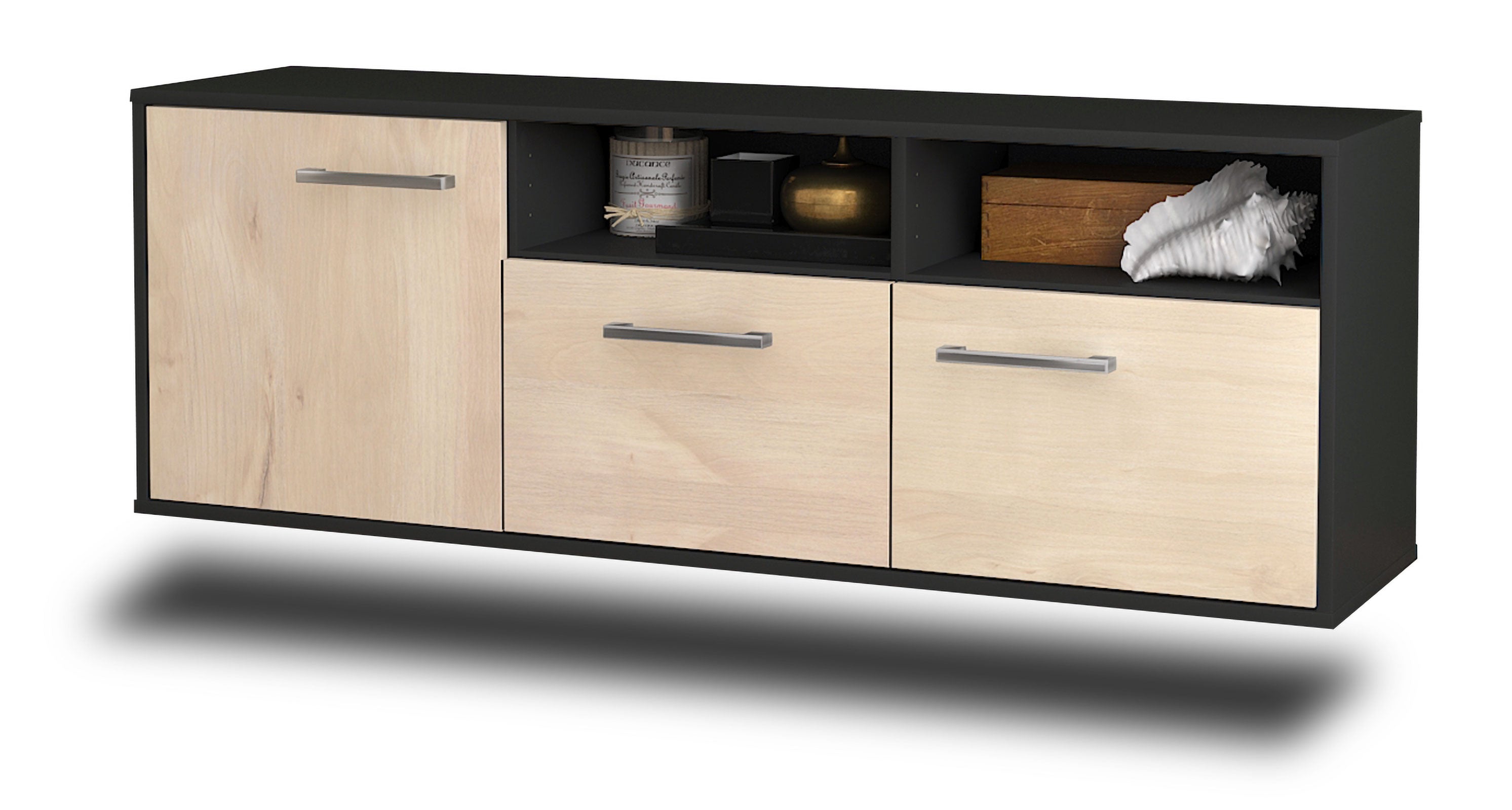 Lowboard - Angelina - Design Holzdekor - Wandmontage mit Griffe 136 cm Anthrazit