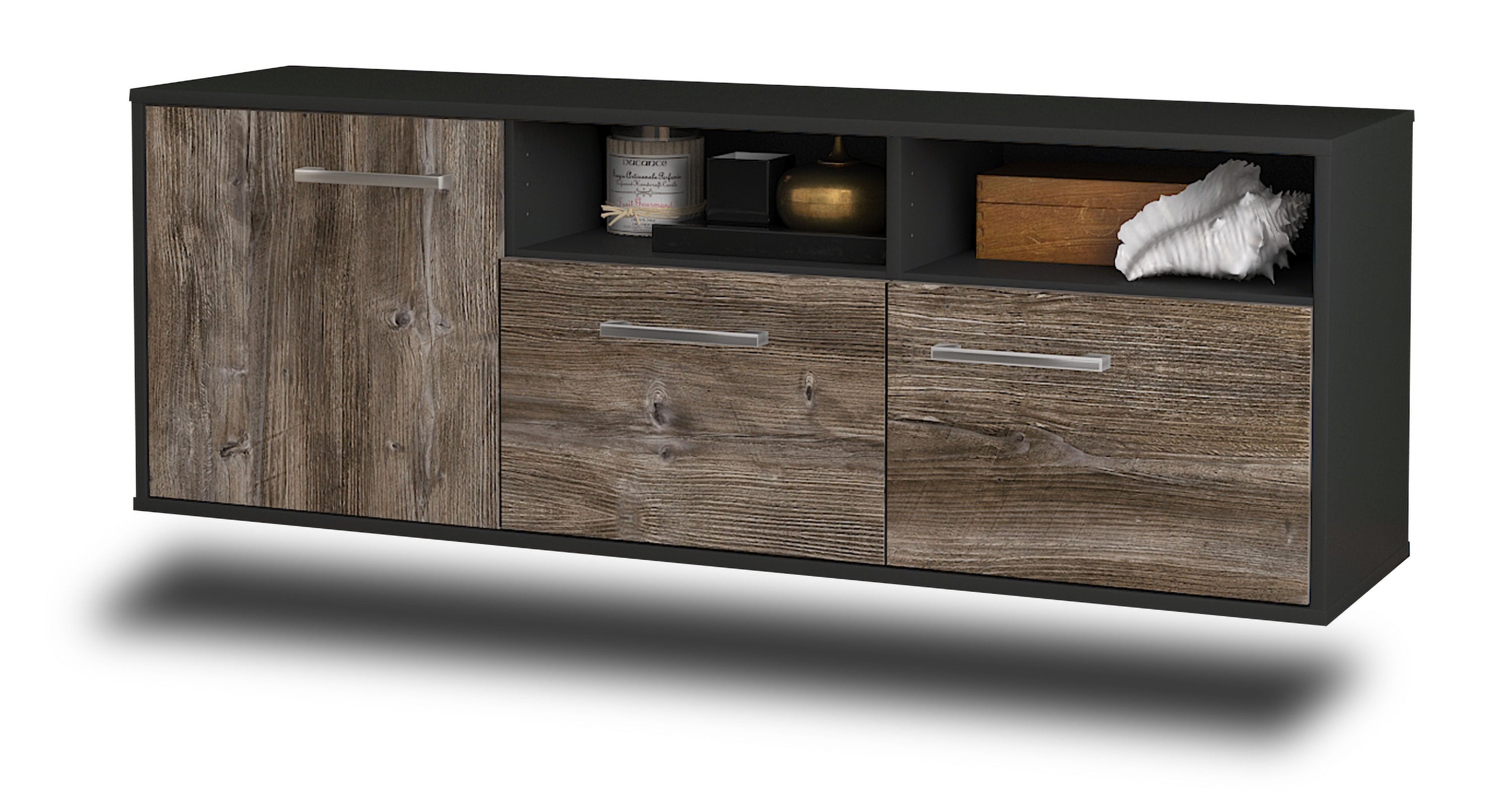 Lowboard - Angelina - Design Holzdekor - Wandmontage mit Griffe 136 cm Anthrazit