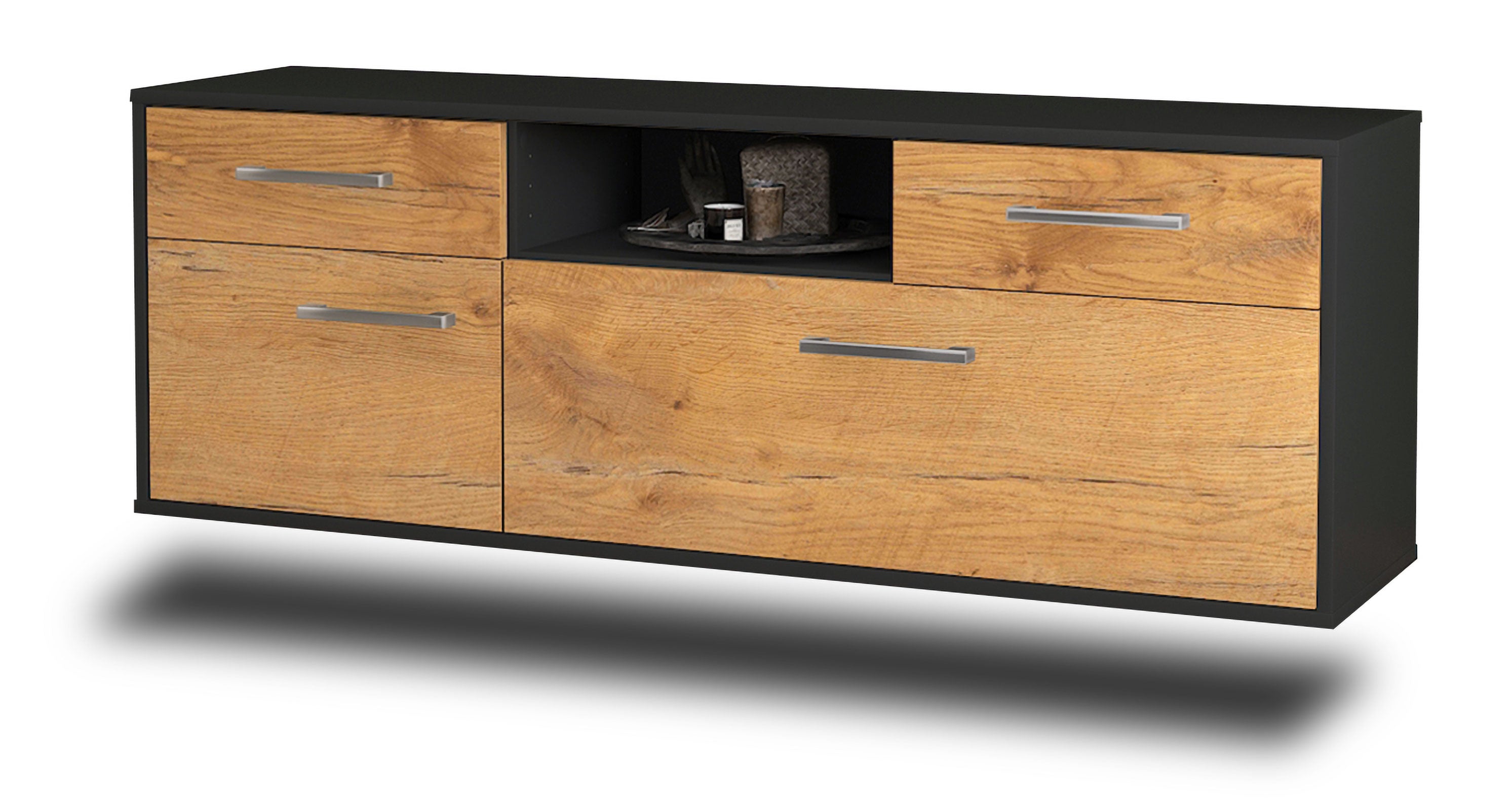 Lowboard - Anita - Design Holzdekor - Wandmontage mit Griffe 136 cm Anthrazit