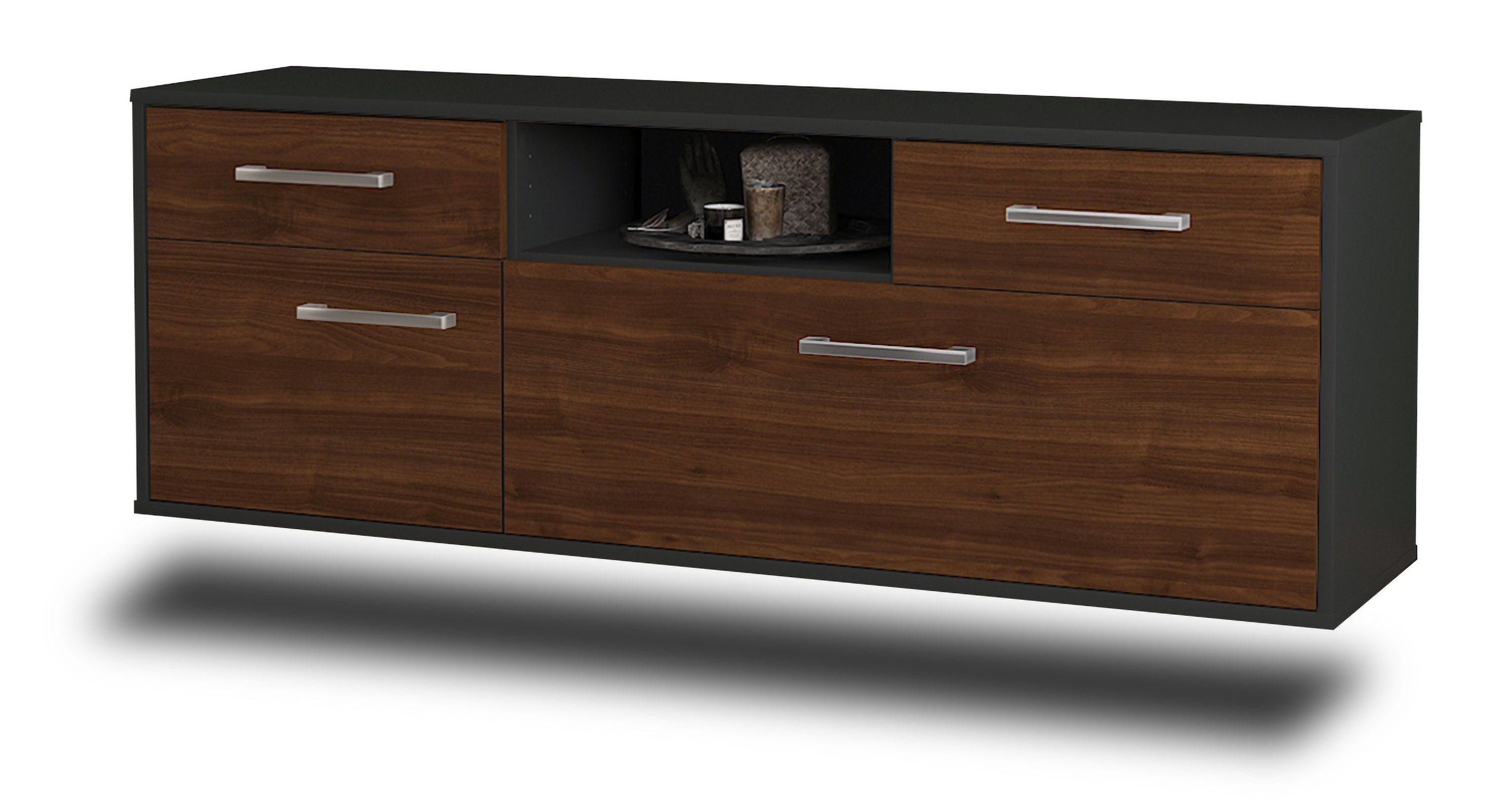 Lowboard - Anita - Design Holzdekor - Wandmontage mit Griffe 136 cm Anthrazit