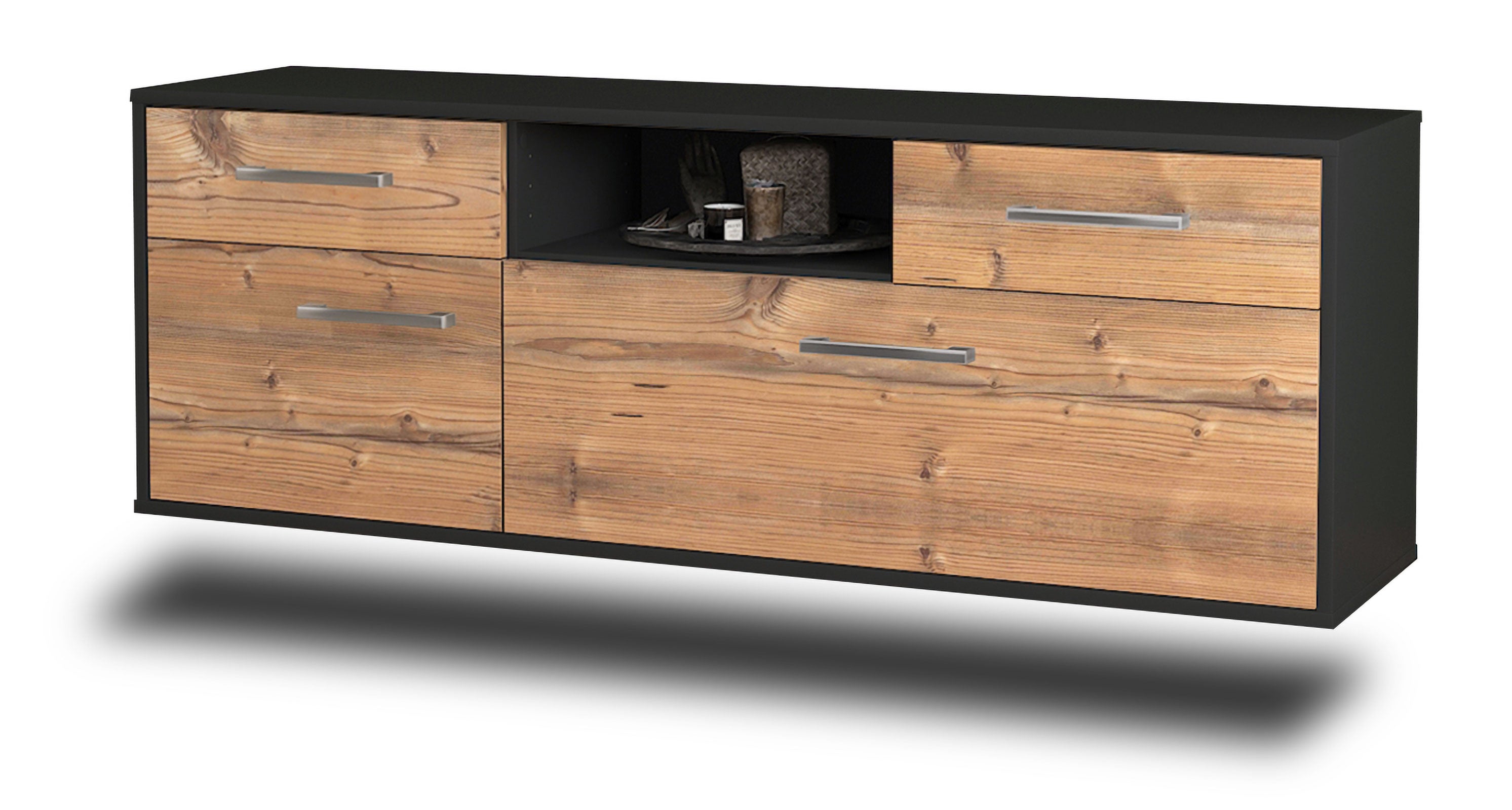 Lowboard - Anita - Design Holzdekor - Wandmontage mit Griffe 136 cm Anthrazit