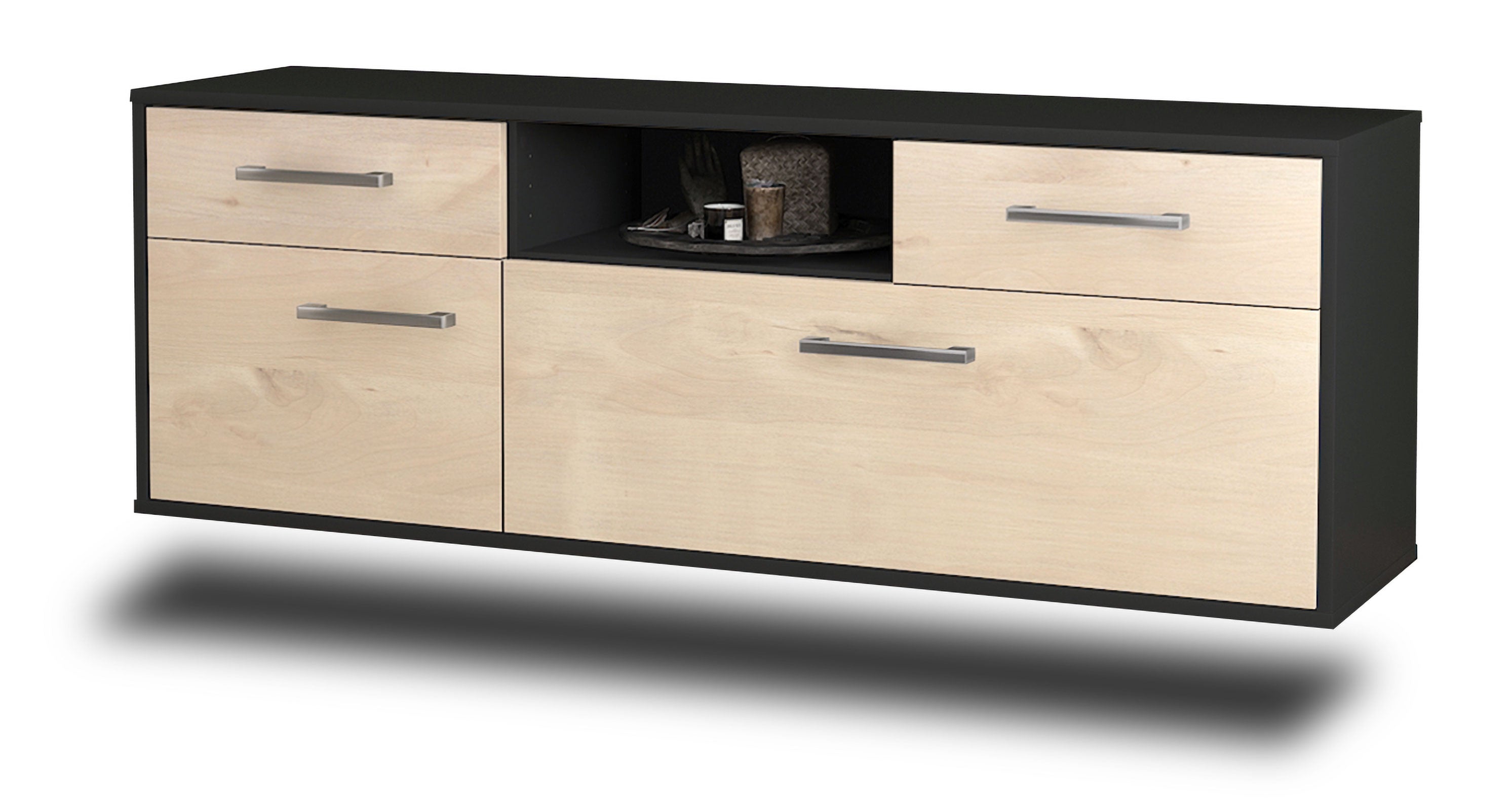 Lowboard - Anita - Design Holzdekor - Wandmontage mit Griffe 136 cm Anthrazit