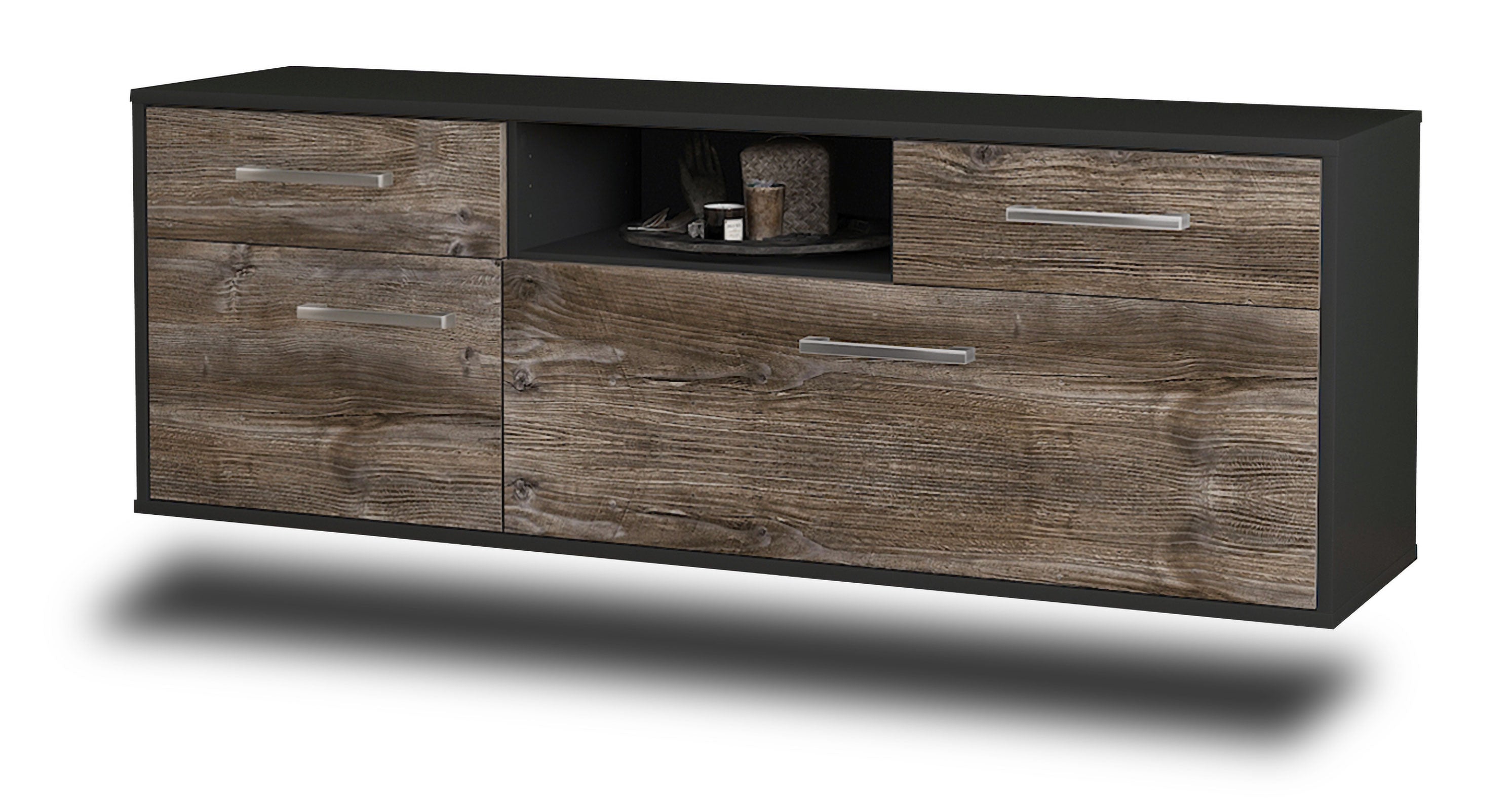 Lowboard - Anita - Design Holzdekor - Wandmontage mit Griffe 136 cm Anthrazit