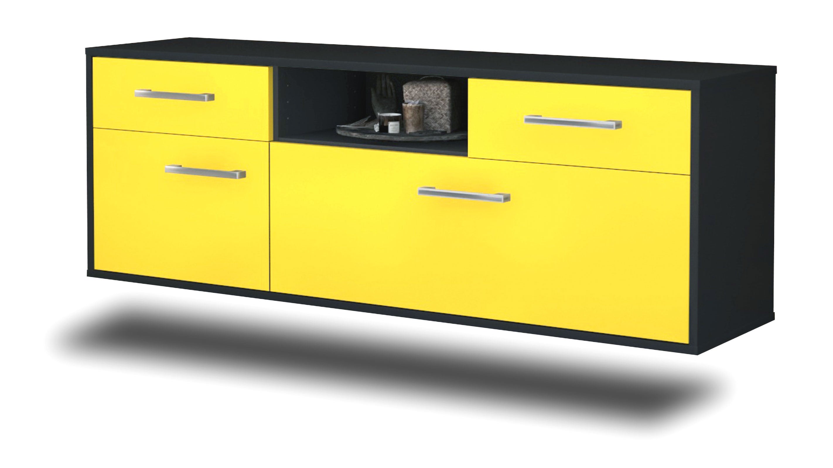 Lowboard - Anita - Design Farbakzent - Wandmontage mit Griffe 136 cm Anthrazit