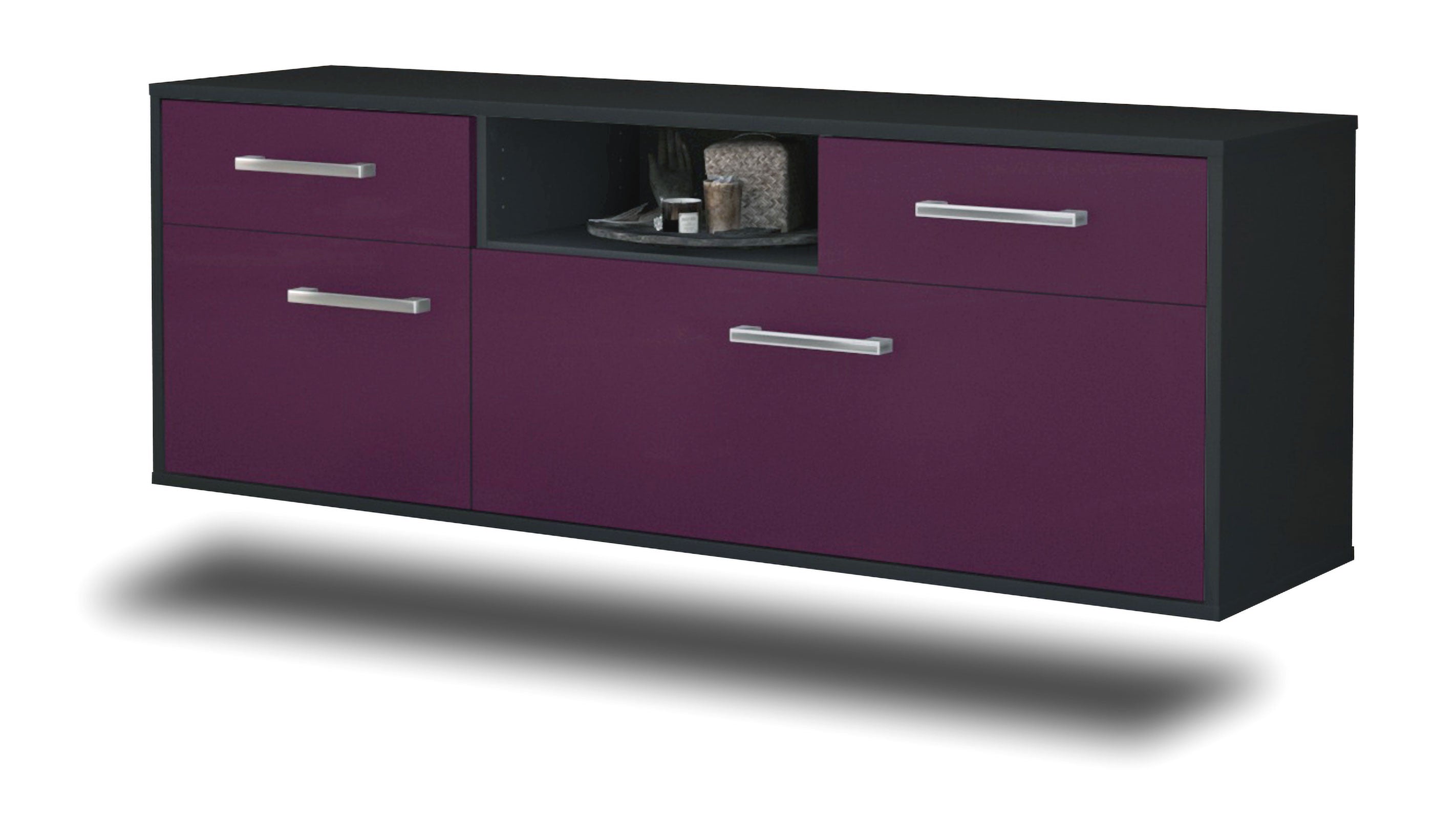 Lowboard - Anita - Design Farbakzent - Wandmontage mit Griffe 136 cm Anthrazit