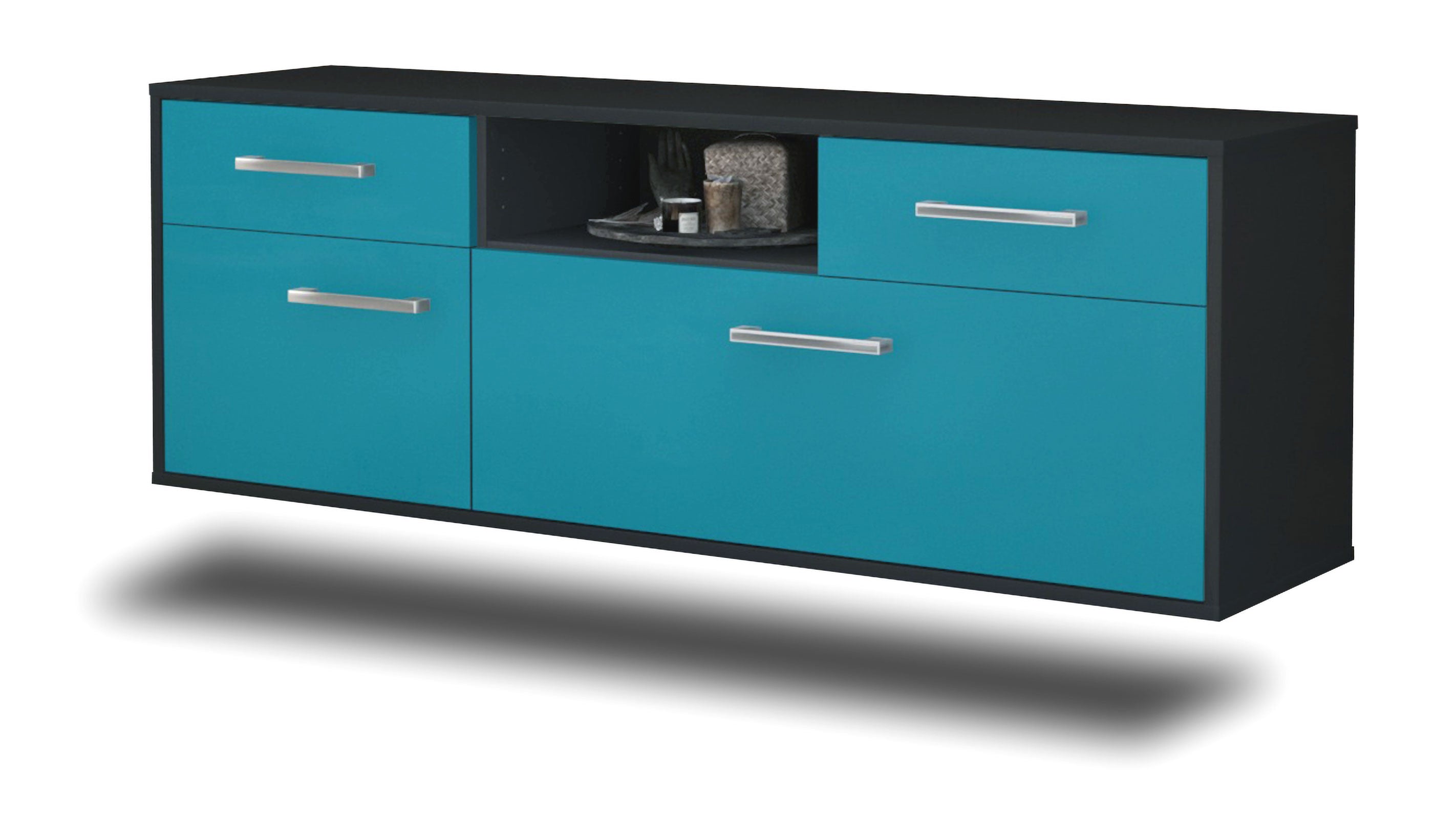 Lowboard - Anita - Design Farbakzent - Wandmontage mit Griffe 136 cm Anthrazit