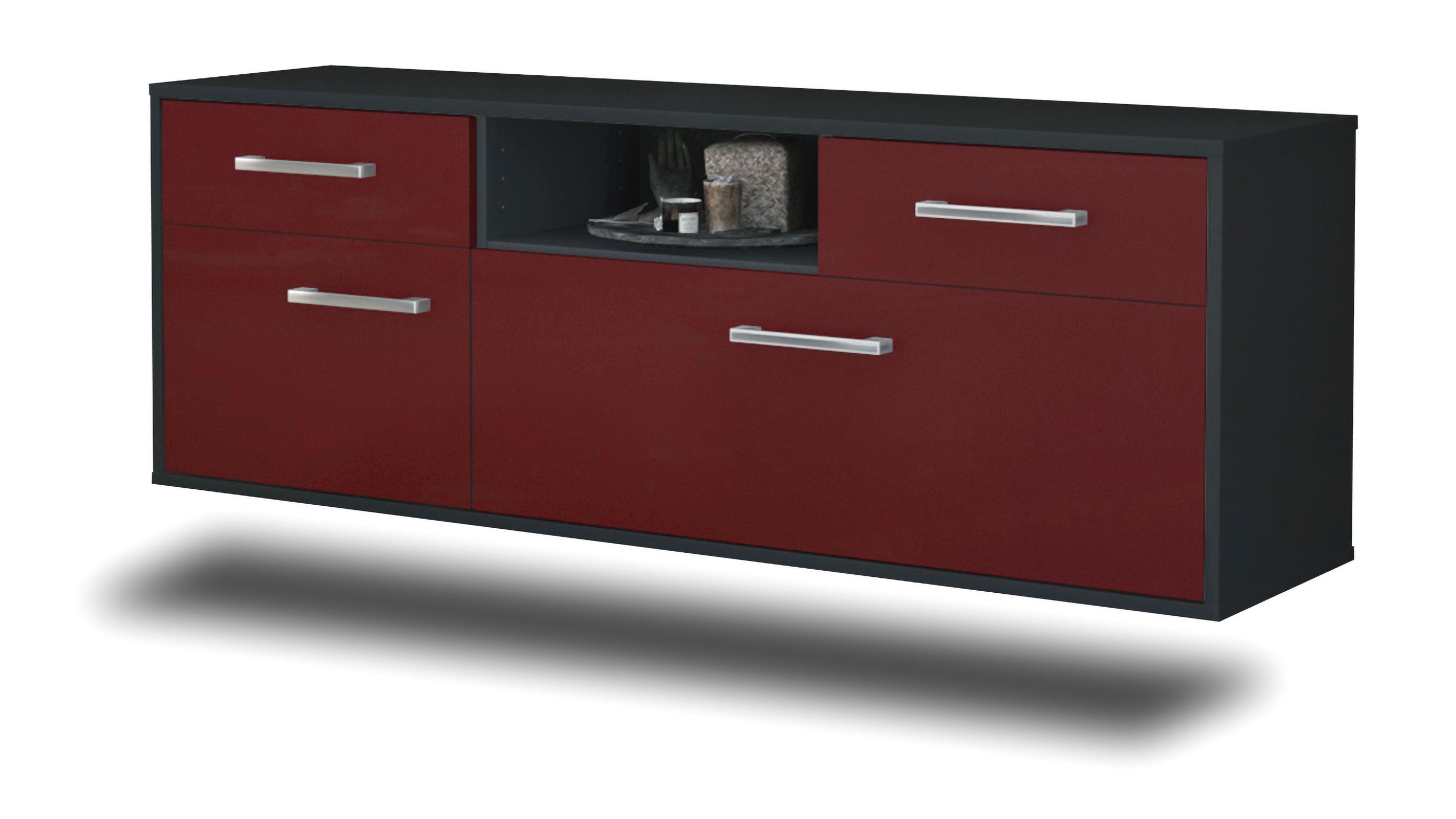 Lowboard - Anita - Design Farbakzent - Wandmontage mit Griffe 136 cm Anthrazit