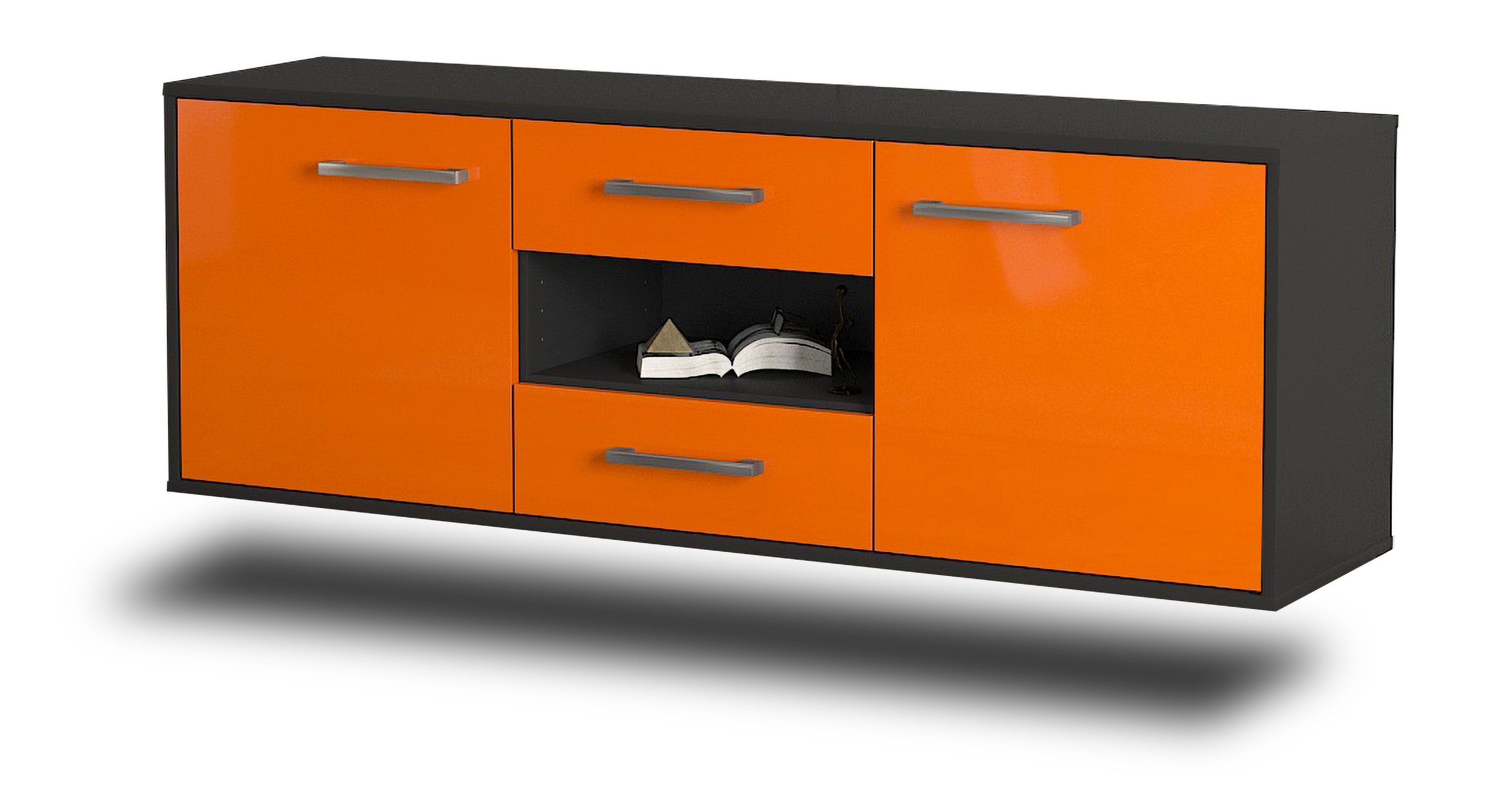 Lowboard - Antonella - Design Hochglanz - Wandmontage mit Griffe 136 cm Anthrazit