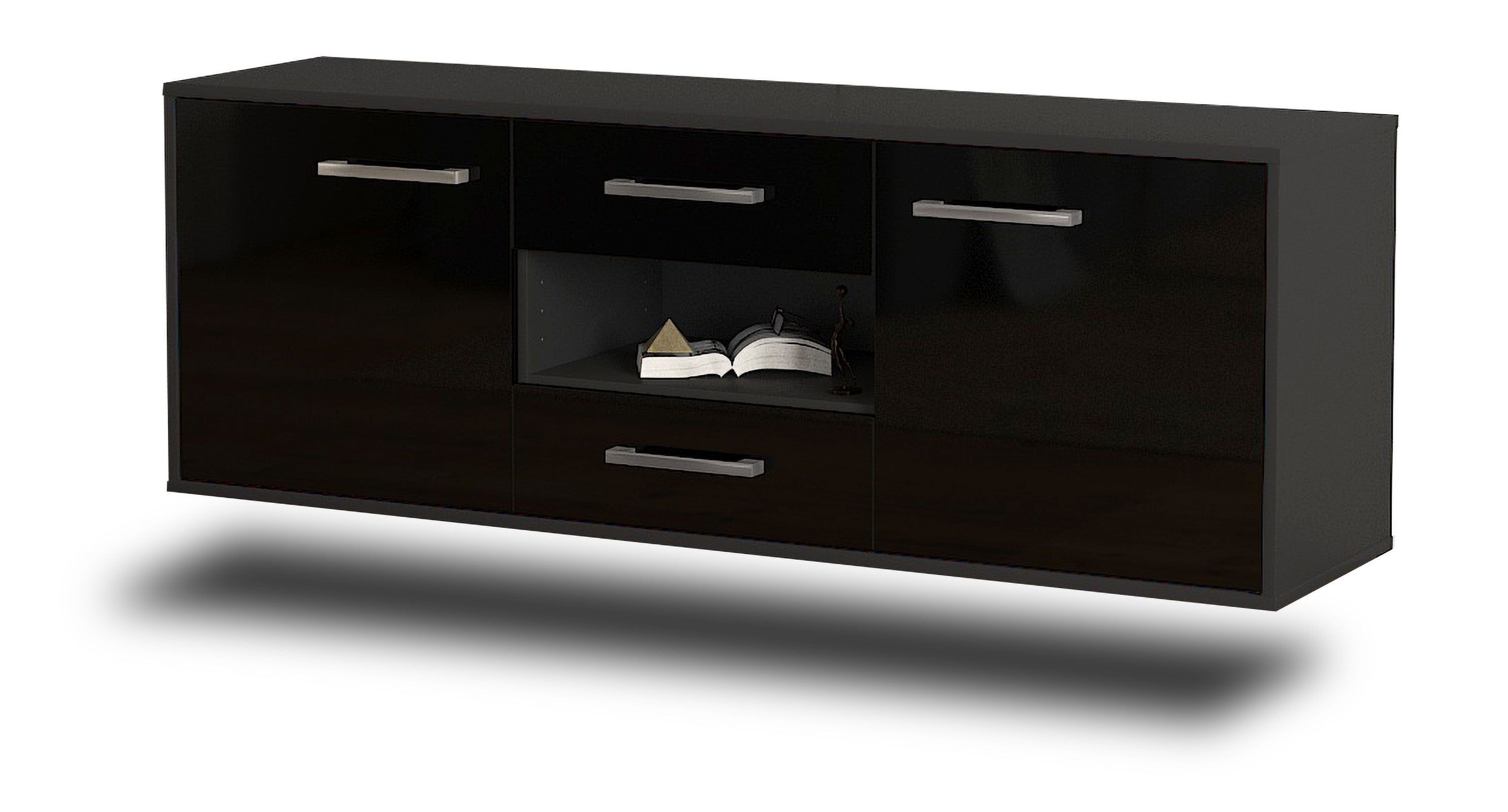 Lowboard - Antonella - Design Hochglanz - Wandmontage mit Griffe 136 cm Anthrazit