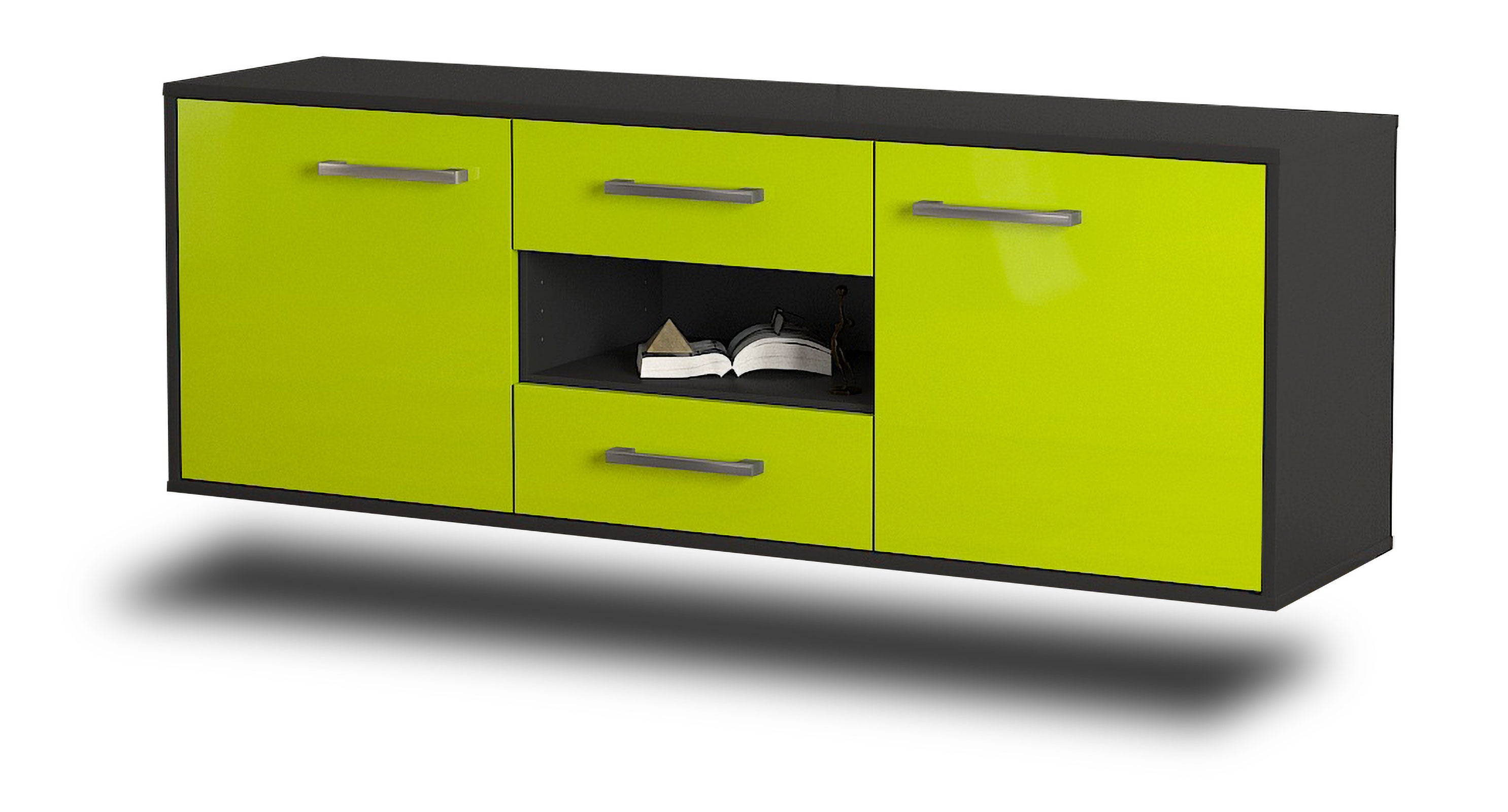 Lowboard - Antonella - Design Hochglanz - Wandmontage mit Griffe 136 cm Anthrazit