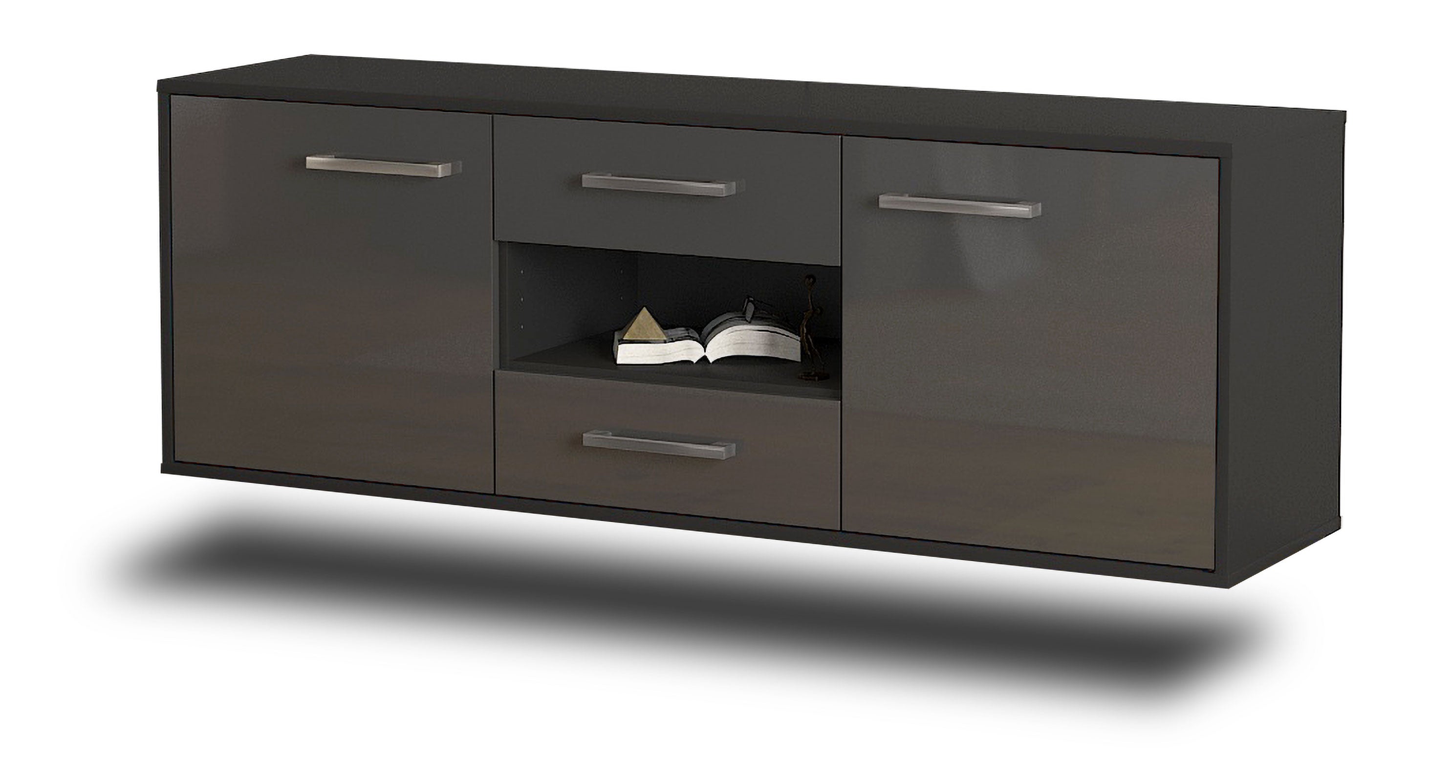 Lowboard - Antonella - Design Hochglanz - Wandmontage mit Griffe 136 cm Anthrazit