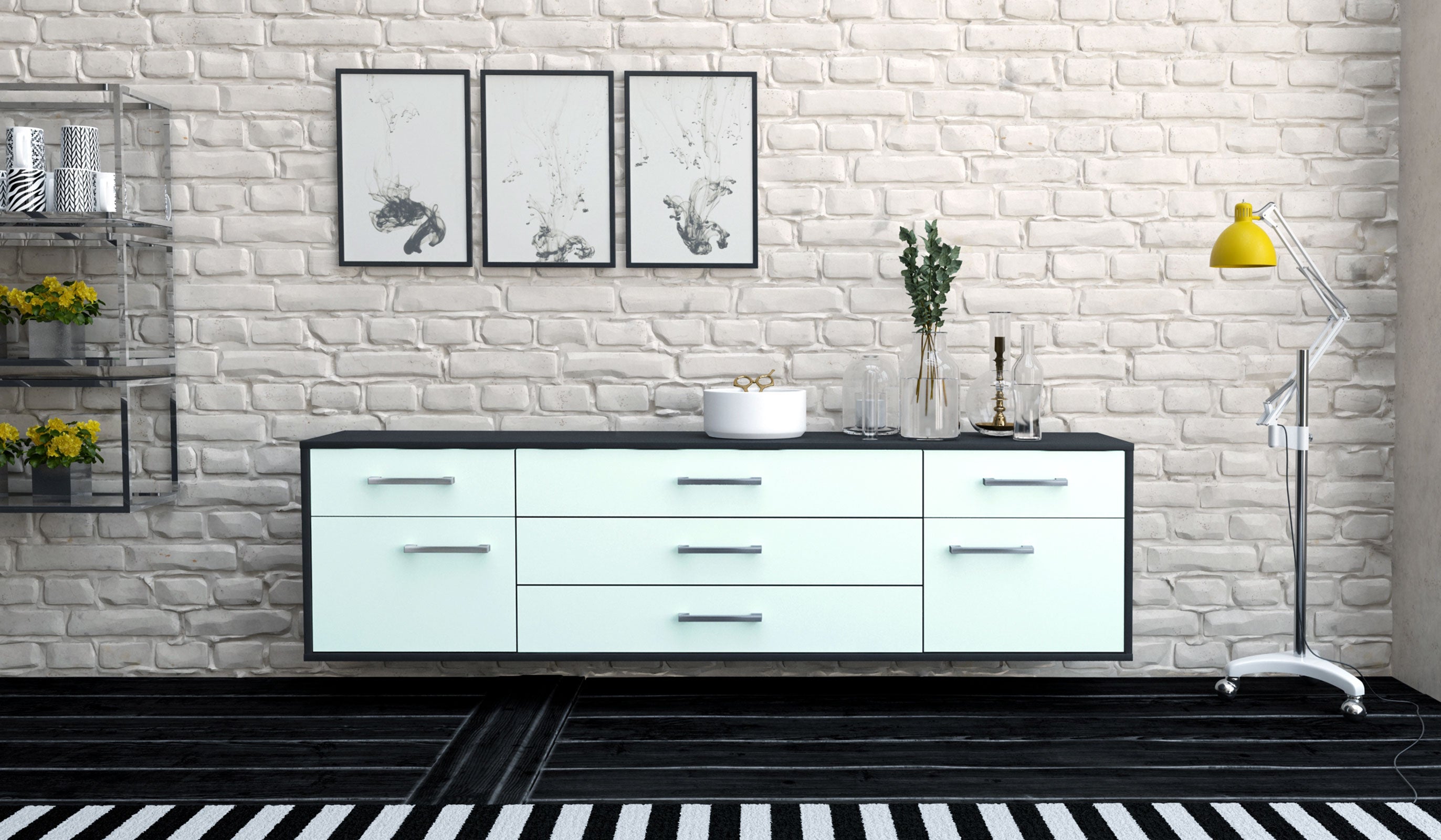 Lowboard - Benita - Design Farbakzent - Wandmontage mit Griffe 180 cm Anthrazit