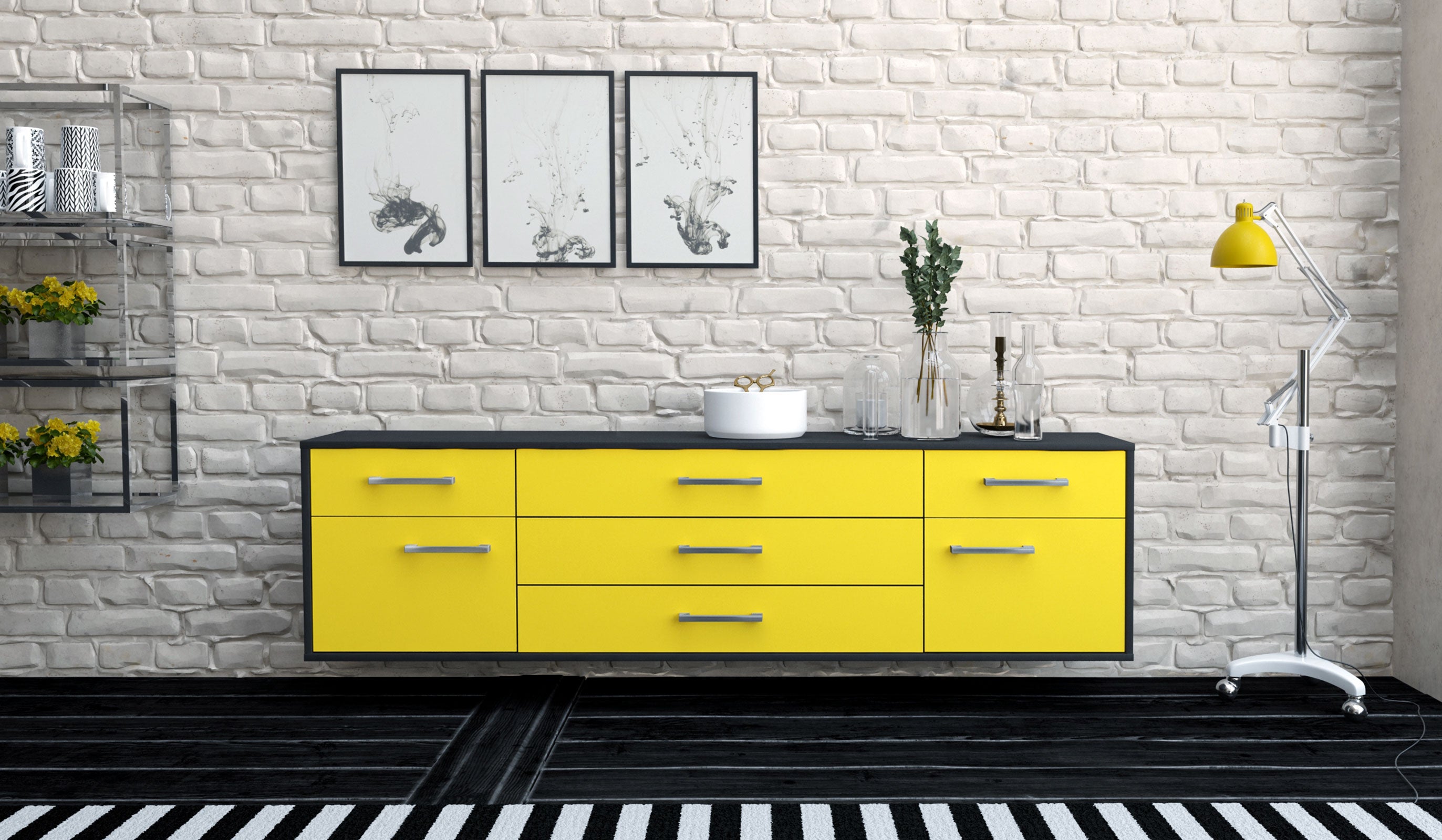 Lowboard - Benita - Design Farbakzent - Wandmontage mit Griffe 180 cm Anthrazit