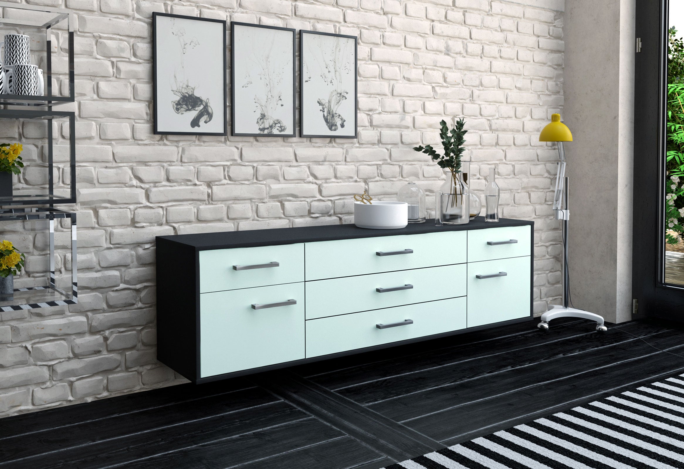 Lowboard - Benita - Design Farbakzent - Wandmontage mit Griffe 180 cm Anthrazit