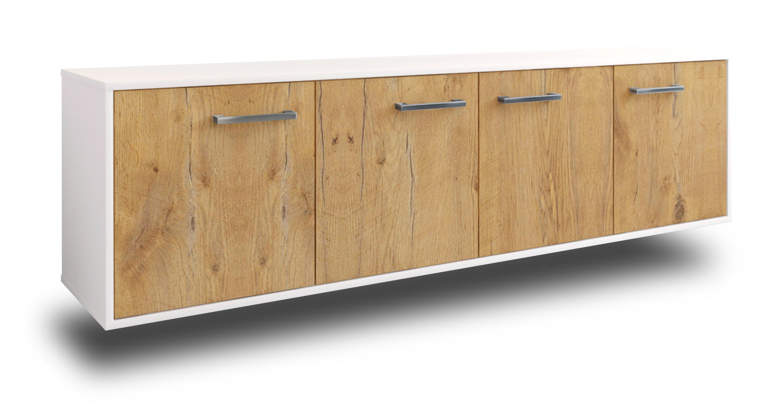 Lowboard - Antonia - Design Holzdekor - Wandmontage mit Griffe 180 cm Weiss