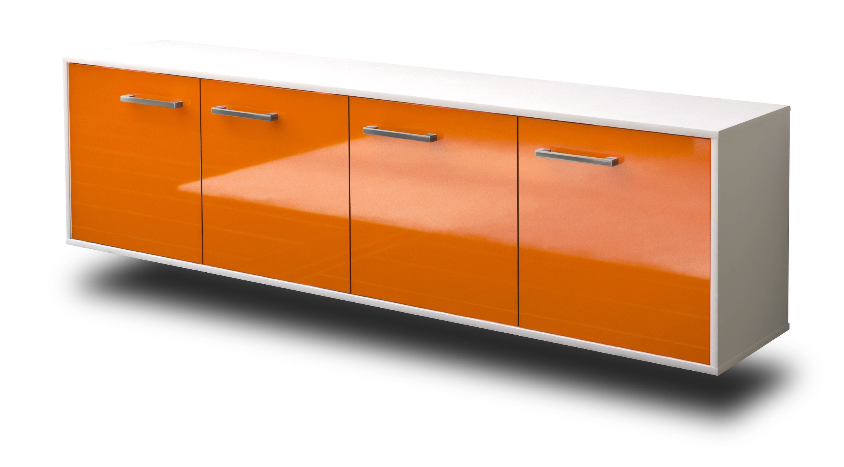 Lowboard - Antonia - Design Hochglanz - Wandmontage mit Griffe 180 cm Weiss