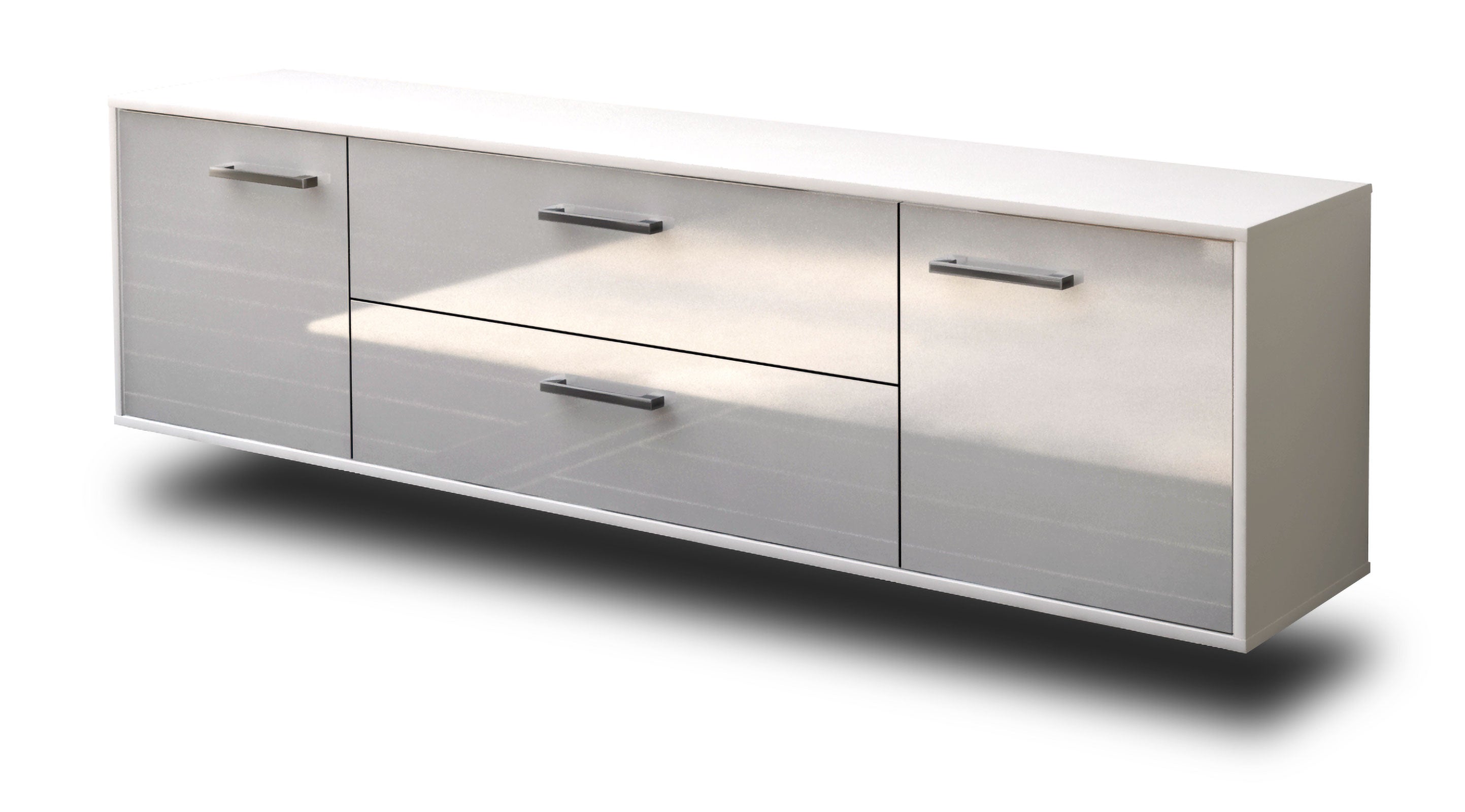 Lowboard - Aquilina - Design Hochglanz - Wandmontage mit Griffe 180 cm Weiss