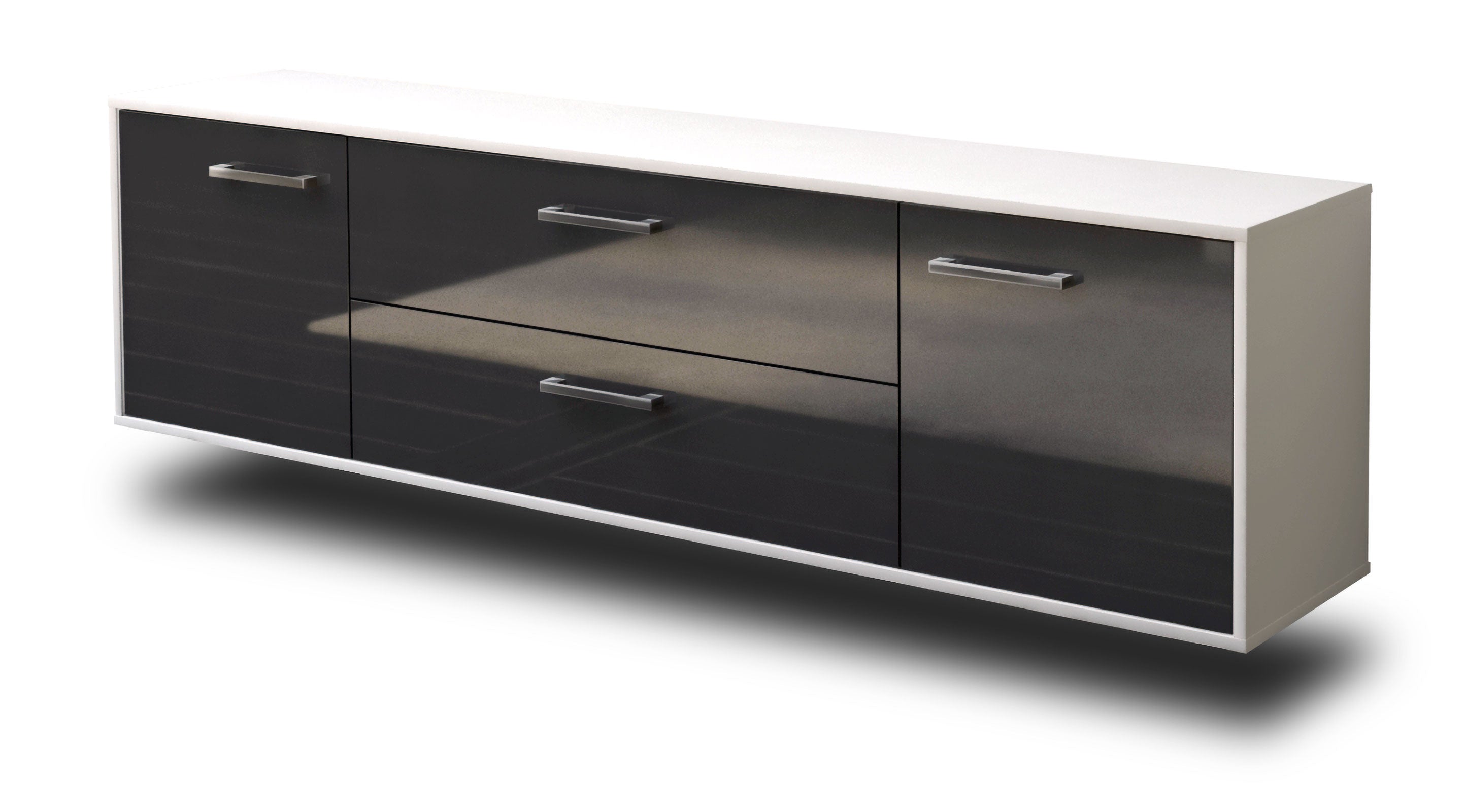 Lowboard - Aquilina - Design Hochglanz - Wandmontage mit Griffe 180 cm Weiss
