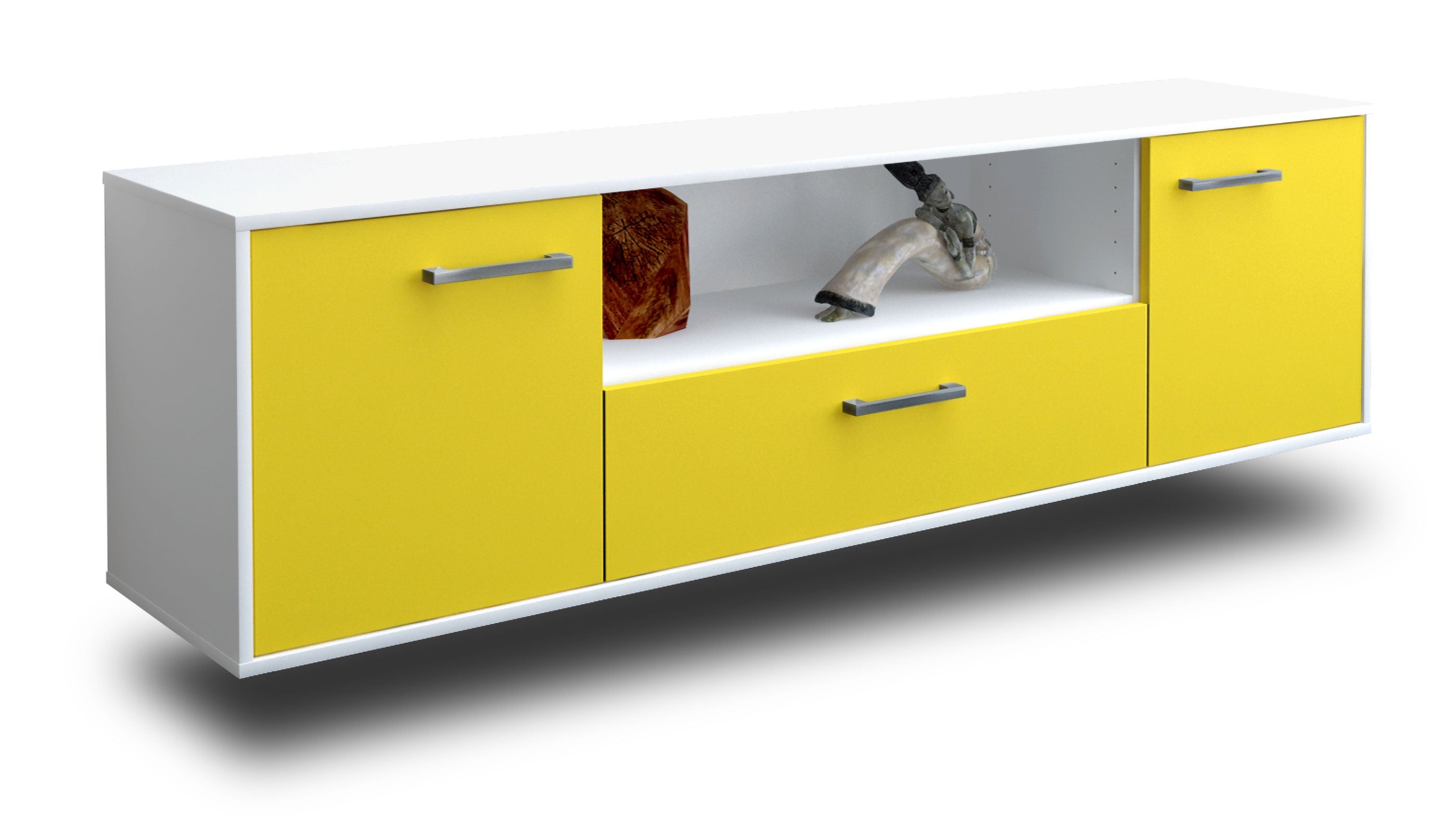 Lowboard - Arbnora - Design Farbakzent - Wandmontage mit Griffe 180 cm Weiss