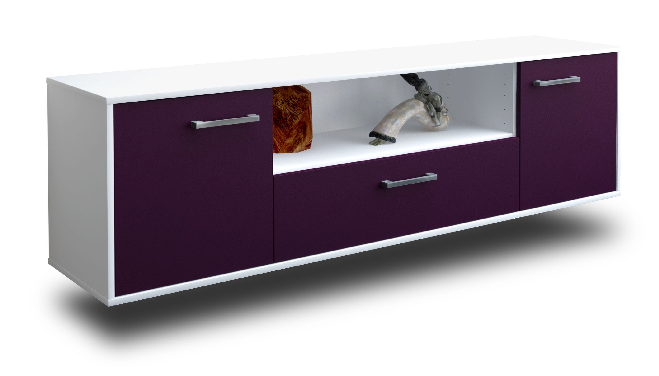 Lowboard - Arbnora - Design Farbakzent - Wandmontage mit Griffe 180 cm Weiss