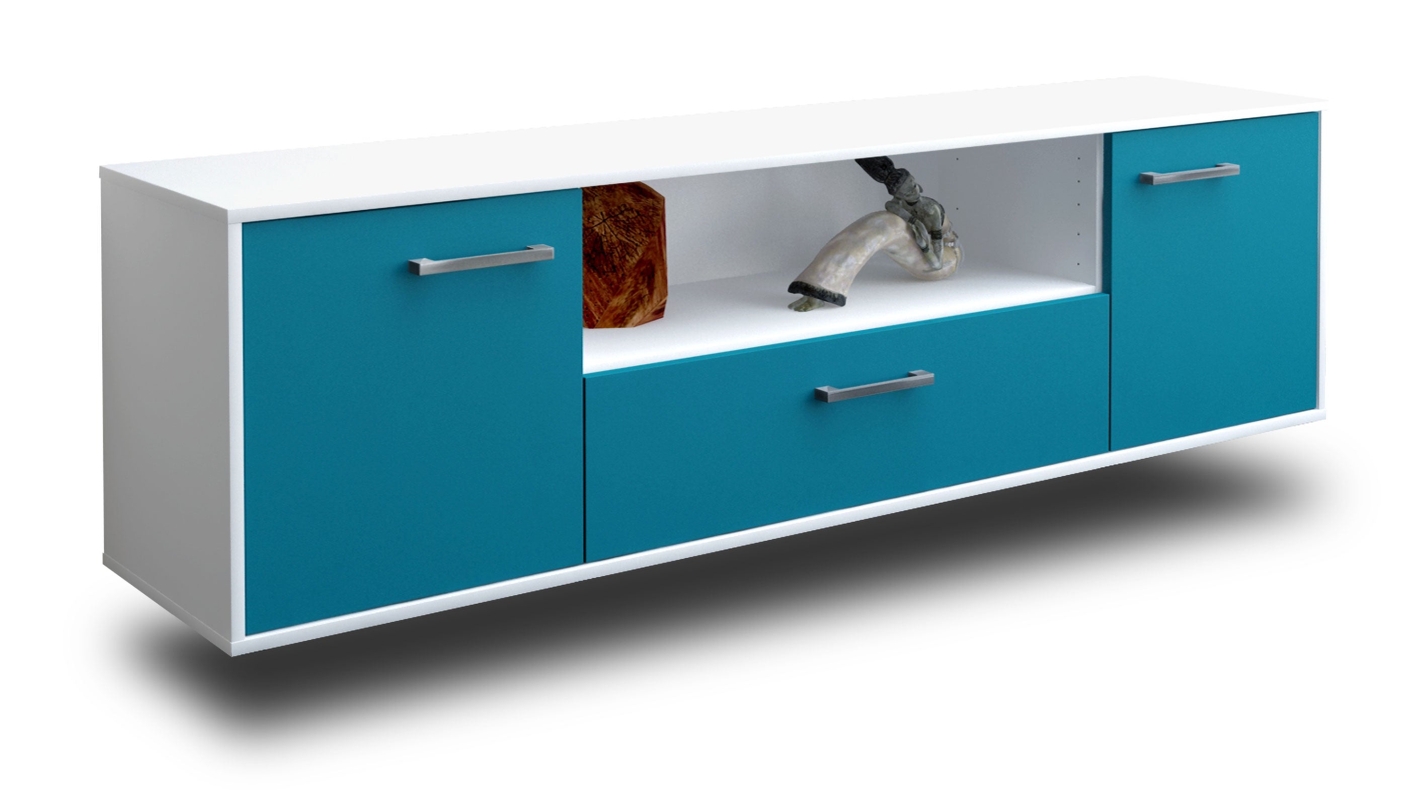 Lowboard - Arbnora - Design Farbakzent - Wandmontage mit Griffe 180 cm Weiss