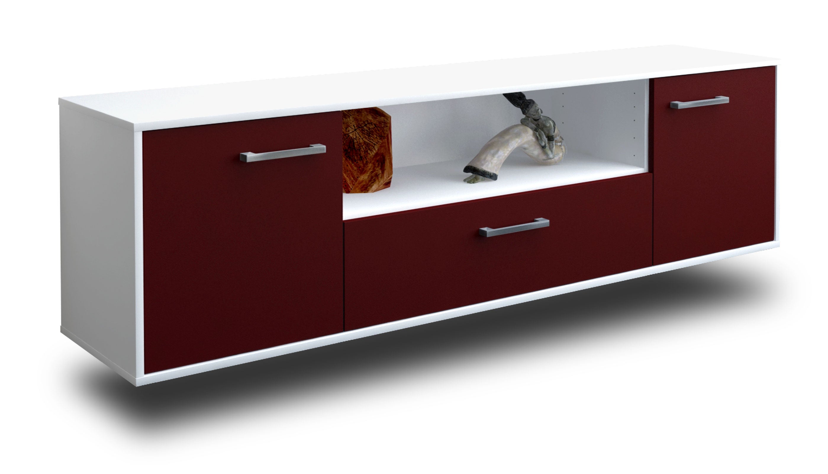 Lowboard - Arbnora - Design Farbakzent - Wandmontage mit Griffe 180 cm Weiss
