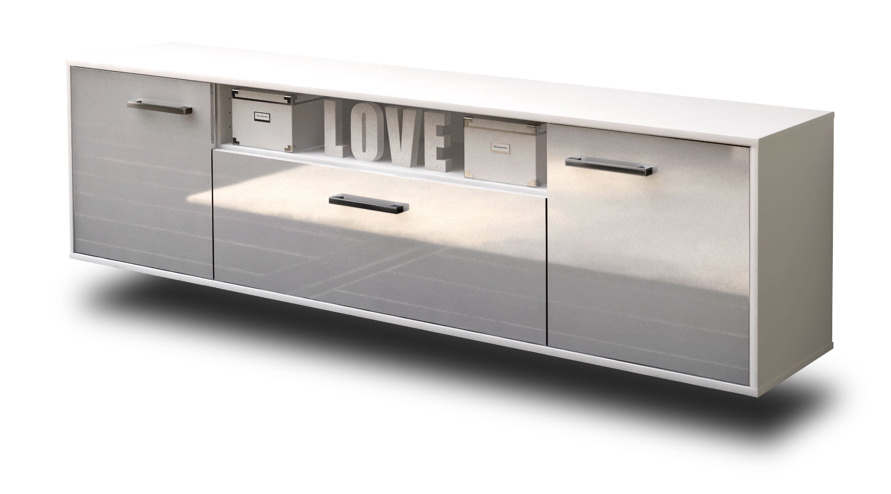 Lowboard - Ariana - Design Hochglanz - Wandmontage mit Griffe 180 cm Weiss