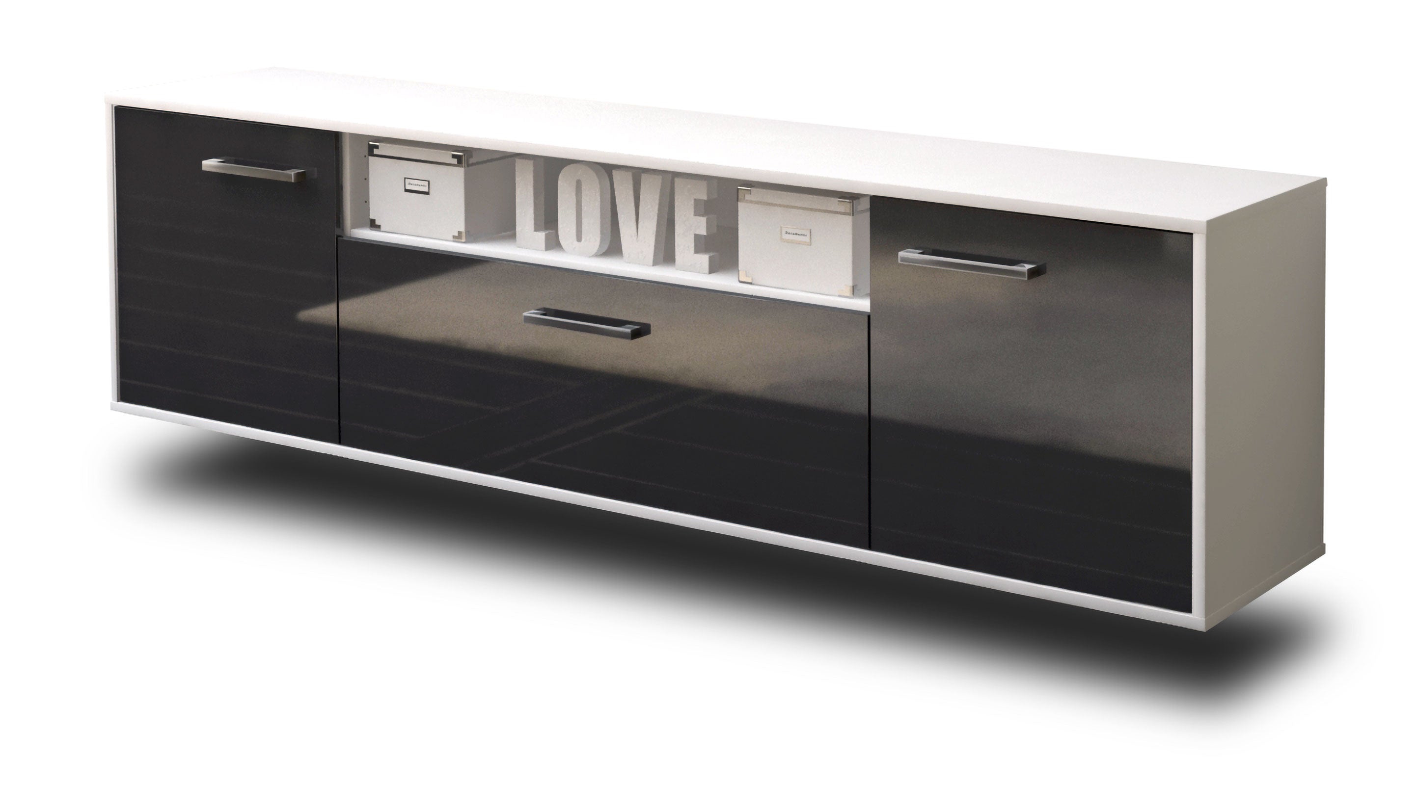Lowboard - Ariana - Design Hochglanz - Wandmontage mit Griffe 180 cm Weiss