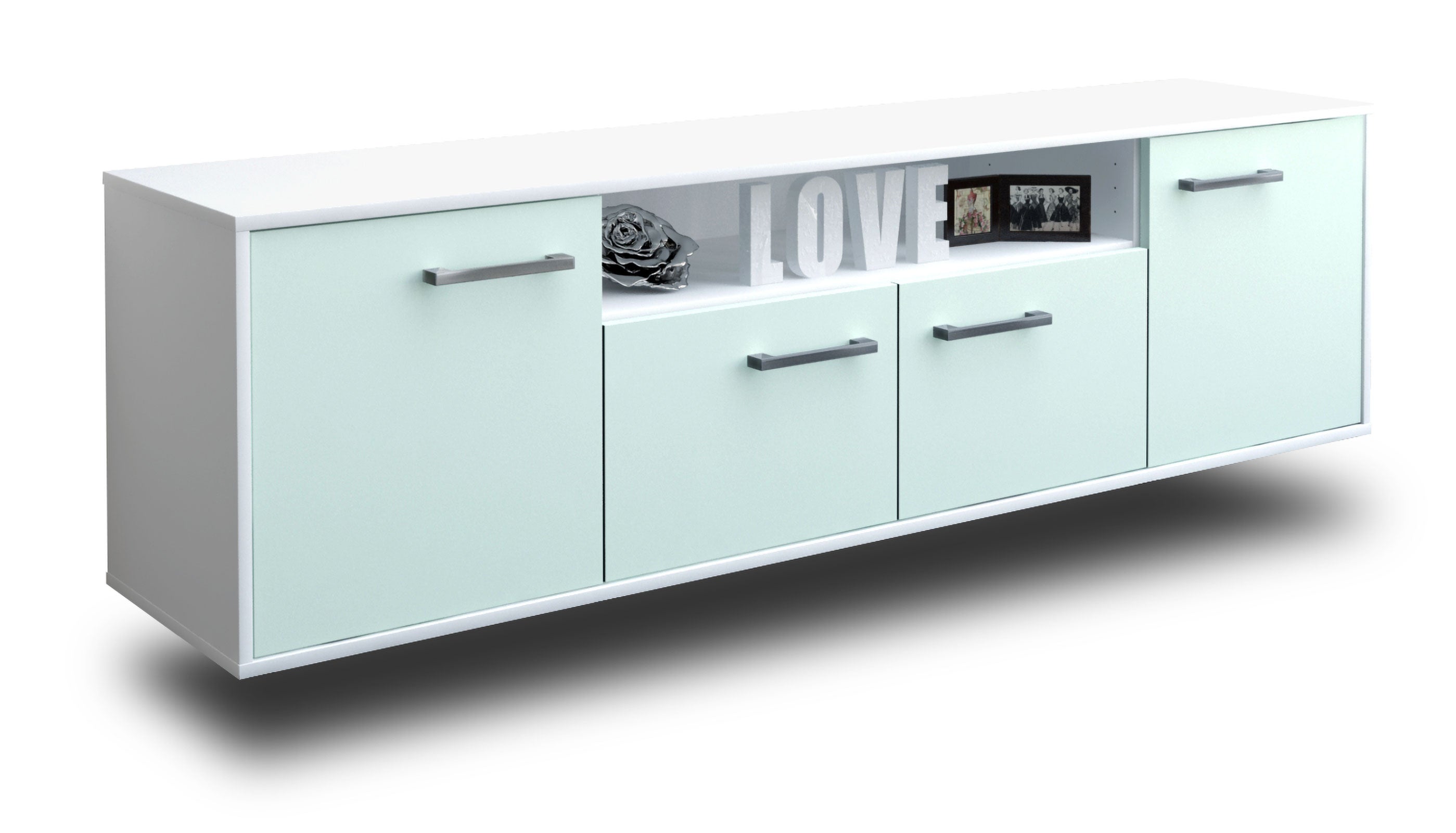 Lowboard - Arianna - Design Farbakzent - Wandmontage mit Griffe 180 cm Weiss