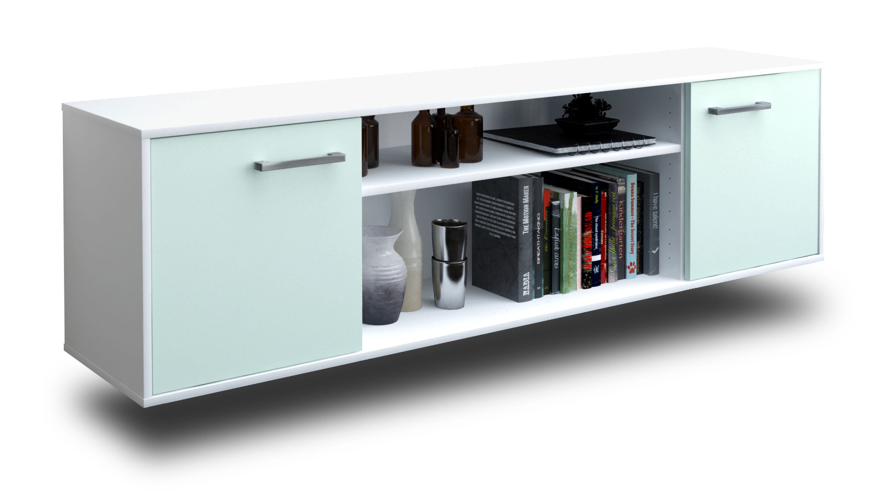 Lowboard - Asia - Design Farbakzent - Wandmontage mit Griffe 180 cm Weiss