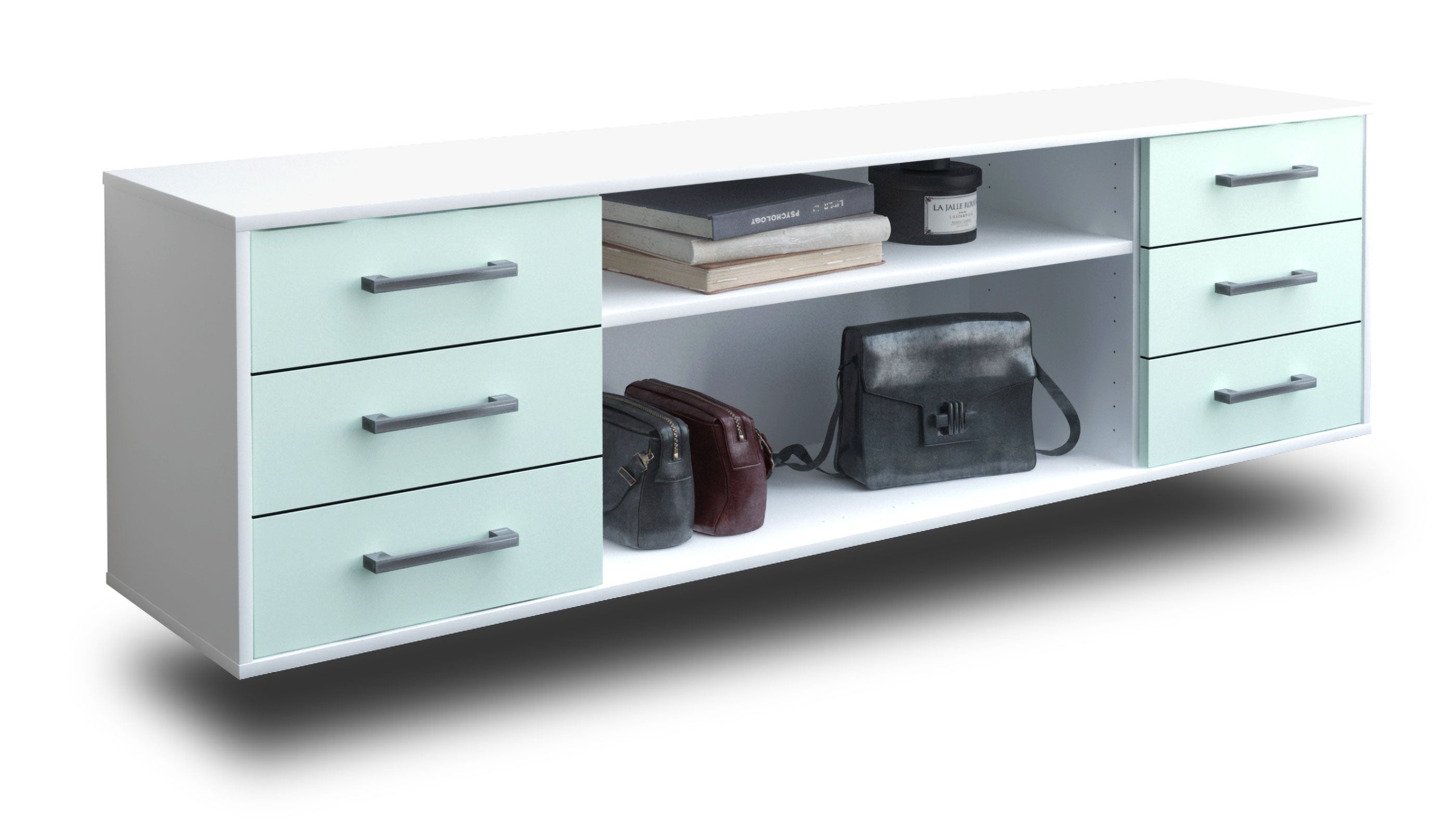 Lowboard - Belinda - Design Farbakzent - Wandmontage mit Griffe 180 cm Weiss
