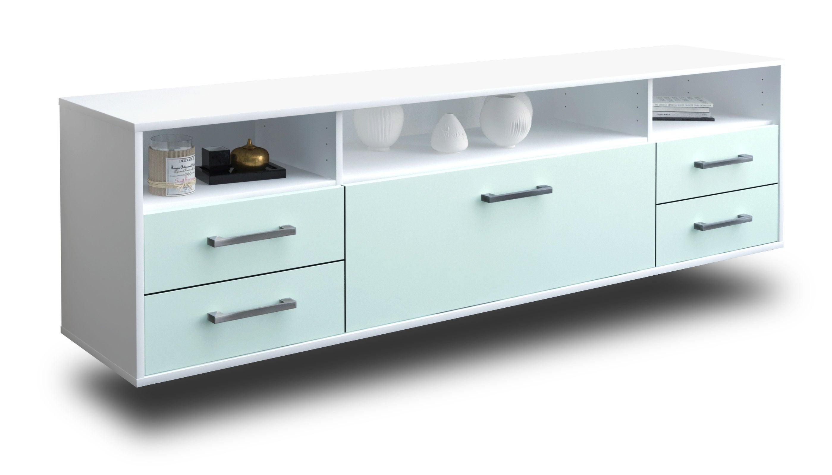 Lowboard - Bella - Design Farbakzent - Wandmontage mit Griffe 180 cm Weiss