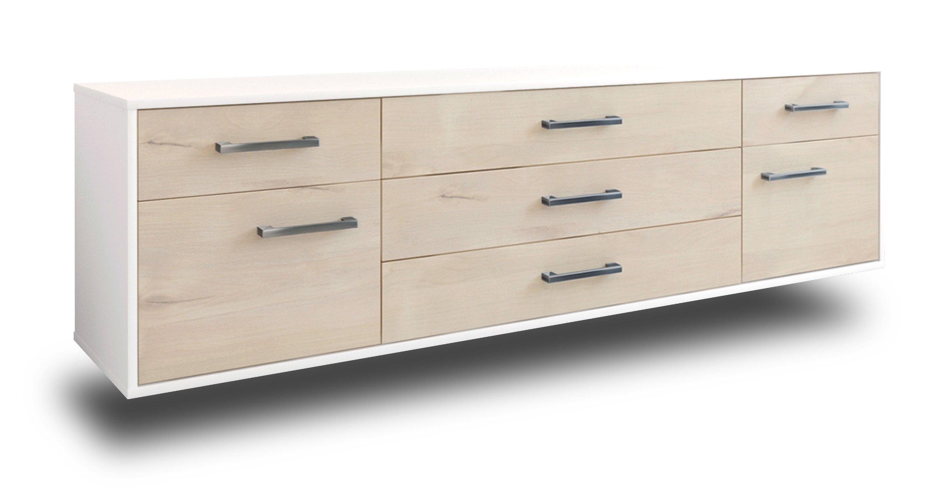 Lowboard - Benita - Design Holzdekor - Wandmontage mit Griffe 180 cm Weiss