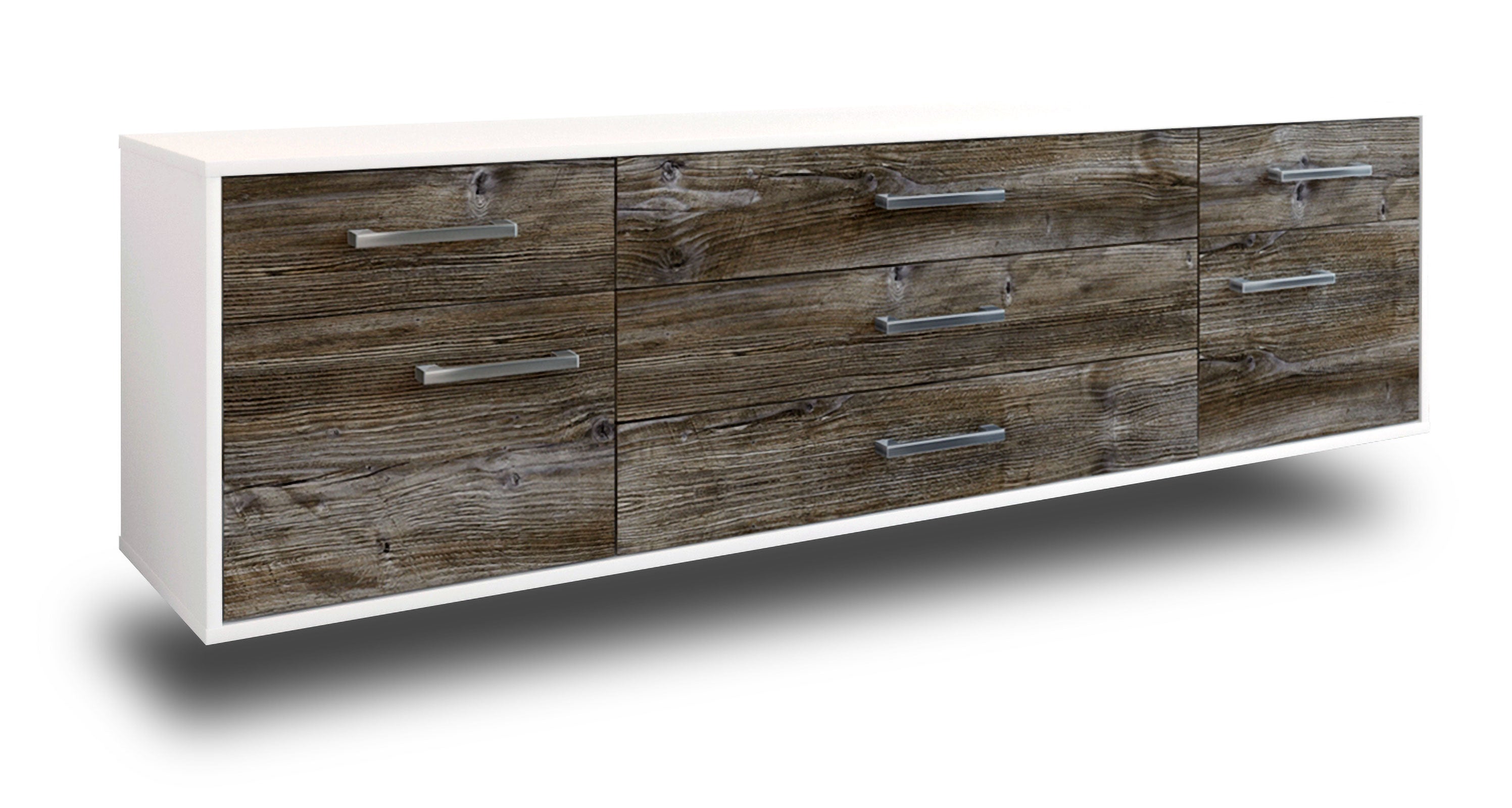 Lowboard - Benita - Design Holzdekor - Wandmontage mit Griffe 180 cm Weiss