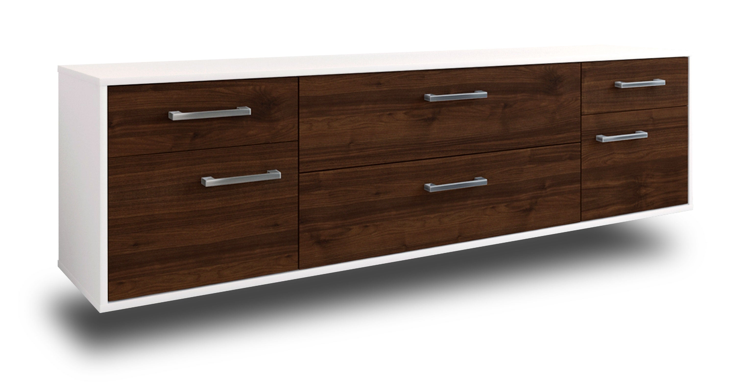 Lowboard - Bibiane - Design Holzdekor - Wandmontage mit Griffe 180 cm Weiss