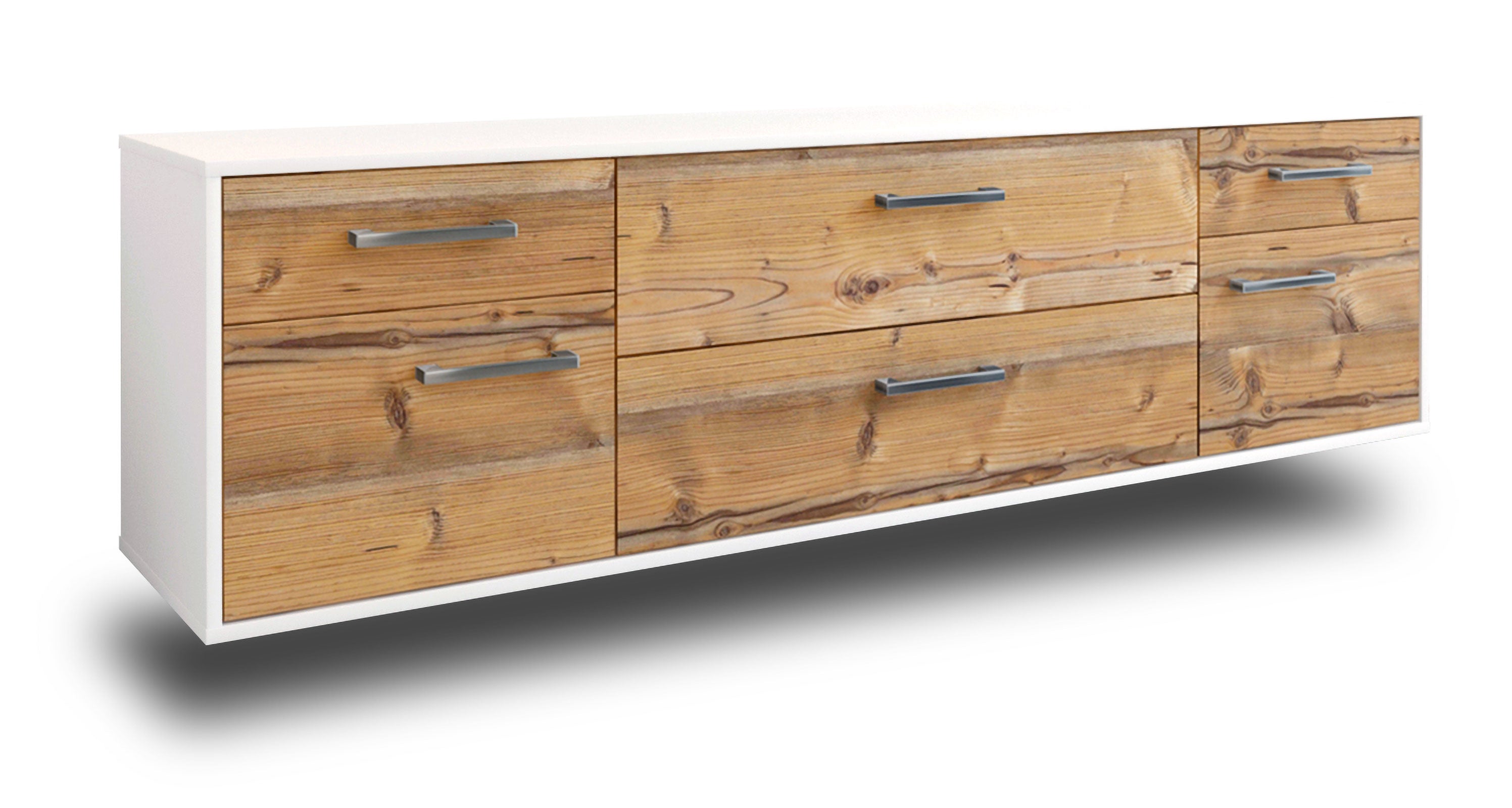 Lowboard - Bibiane - Design Holzdekor - Wandmontage mit Griffe 180 cm Weiss
