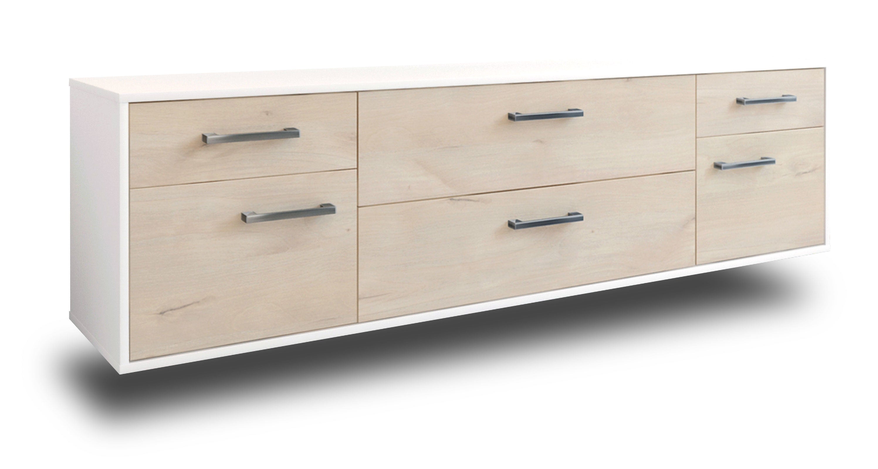 Lowboard - Bibiane - Design Holzdekor - Wandmontage mit Griffe 180 cm Weiss