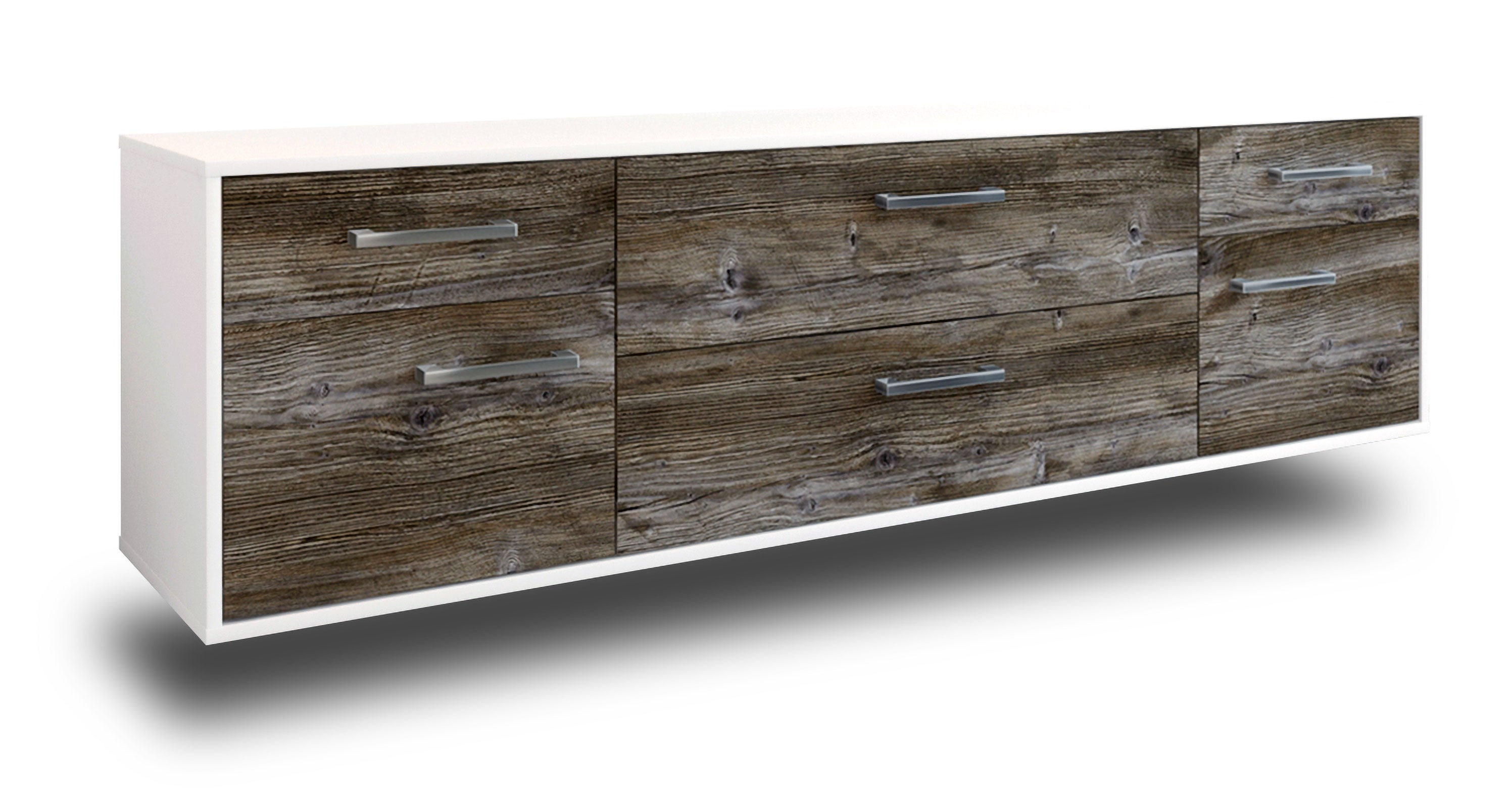 Lowboard - Bibiane - Design Holzdekor - Wandmontage mit Griffe 180 cm Weiss