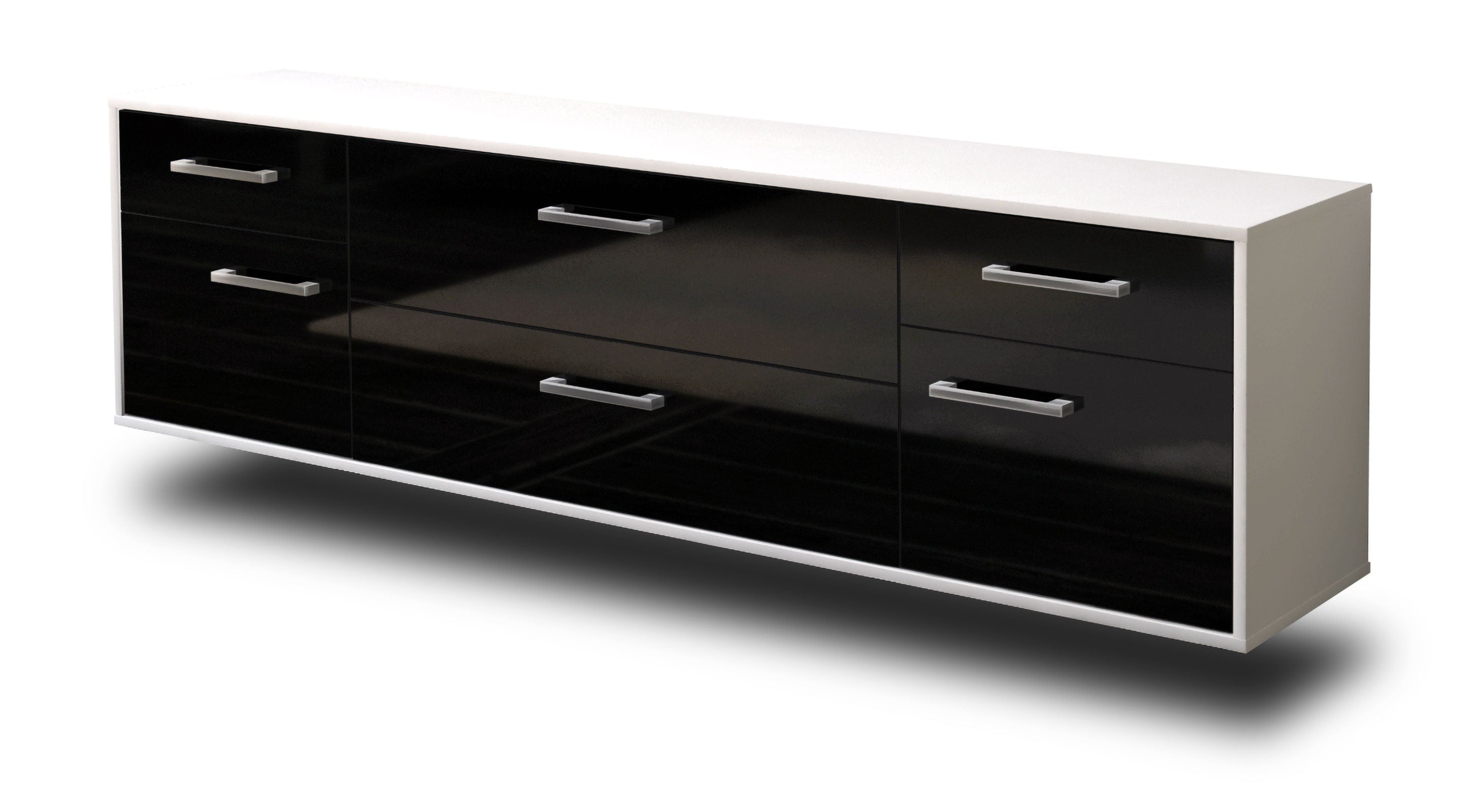 Lowboard - Bibiane - Design Hochglanz - Wandmontage mit Griffe 180 cm Weiss