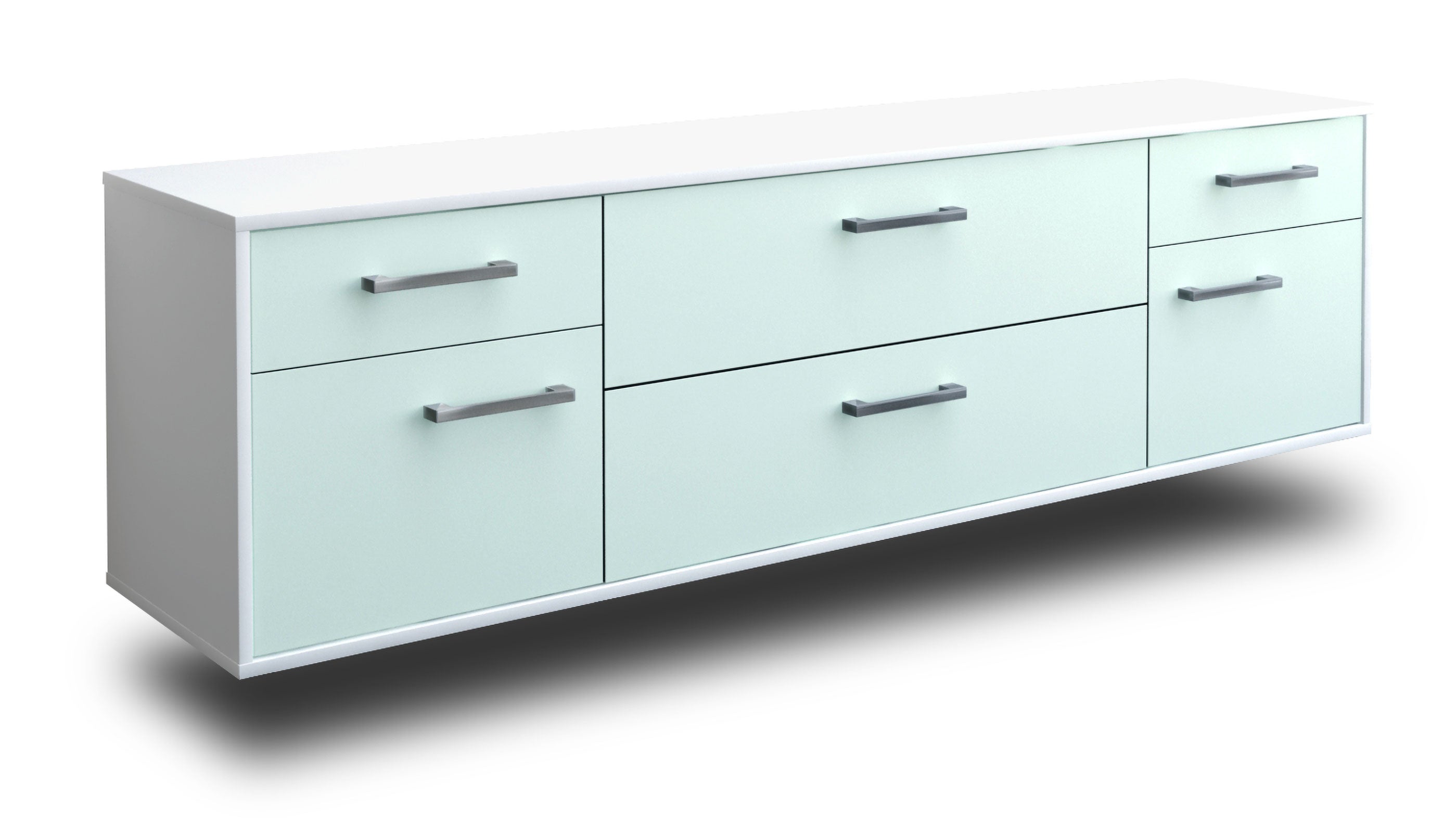 Lowboard - Bibiane - Design Farbakzent - Wandmontage mit Griffe 180 cm Weiss