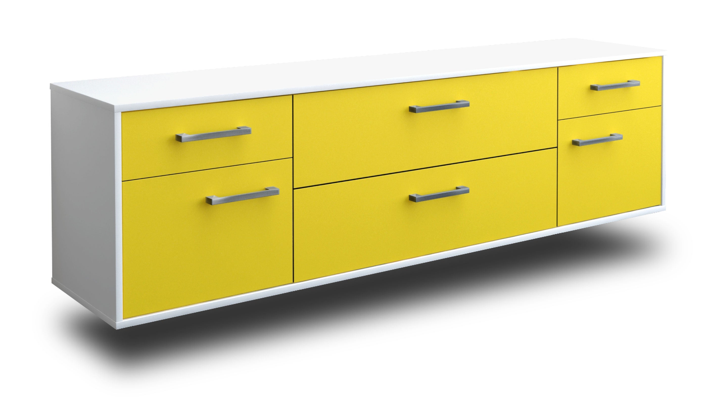 Lowboard - Bibiane - Design Farbakzent - Wandmontage mit Griffe 180 cm Weiss