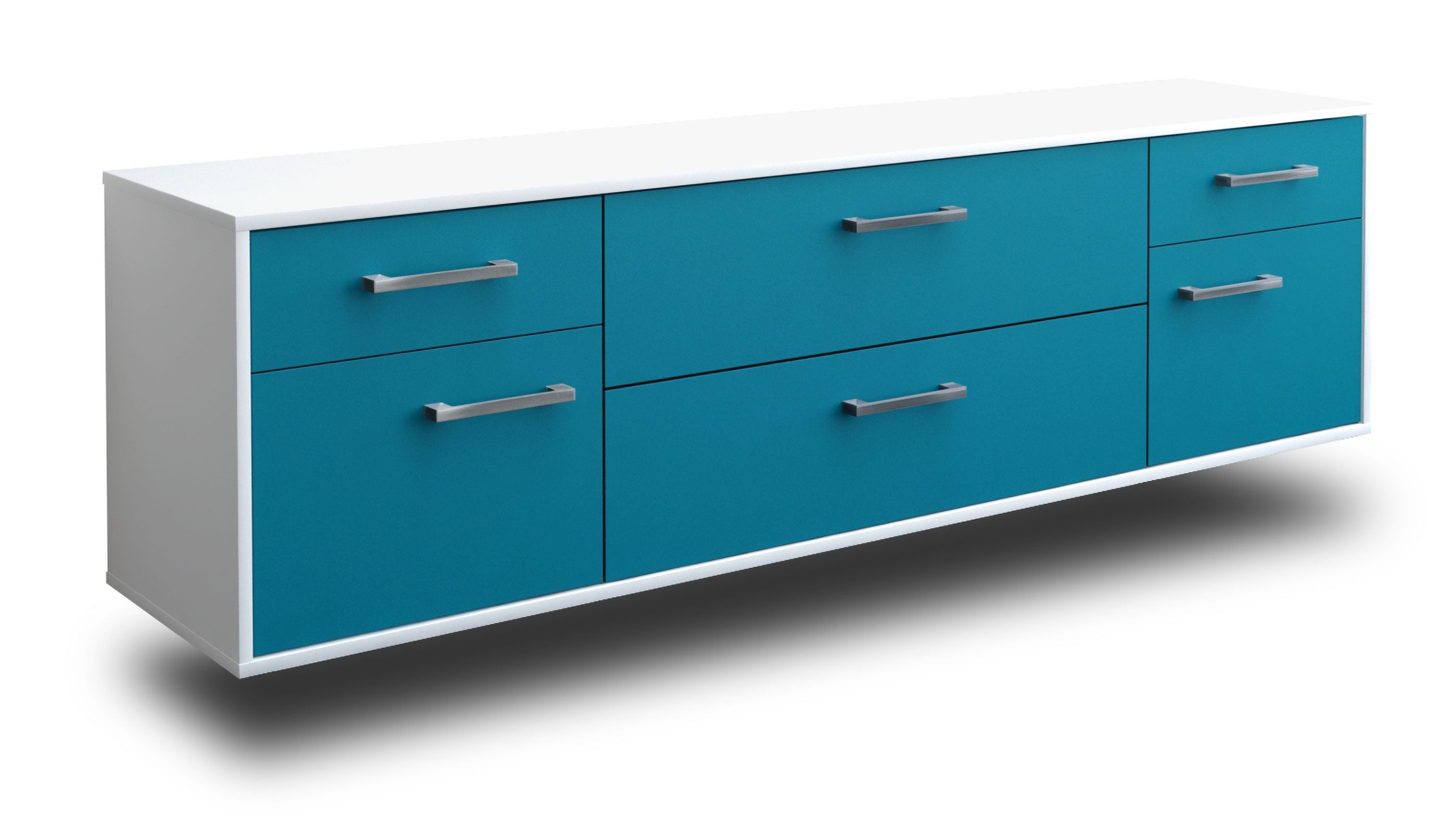 Lowboard - Bibiane - Design Farbakzent - Wandmontage mit Griffe 180 cm Weiss