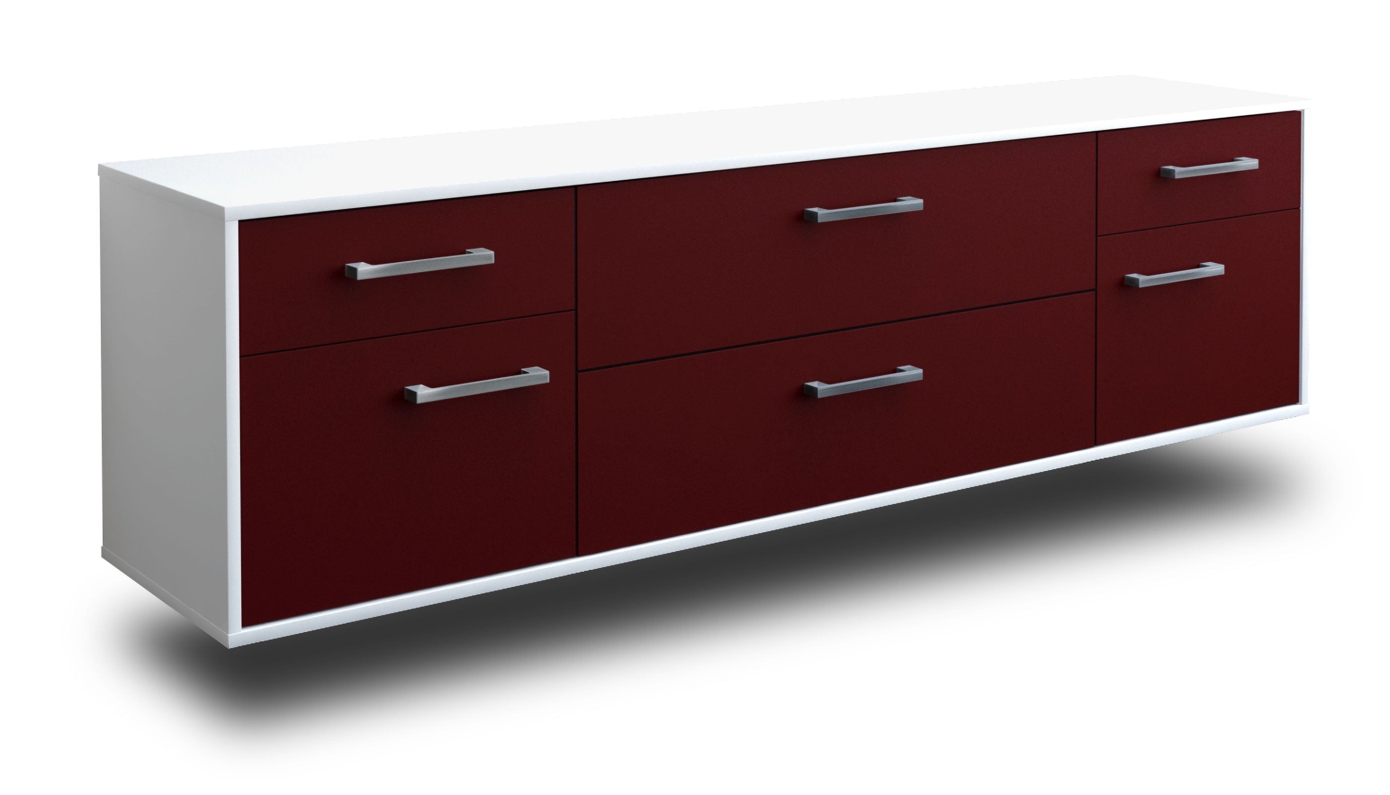Lowboard - Bibiane - Design Farbakzent - Wandmontage mit Griffe 180 cm Weiss