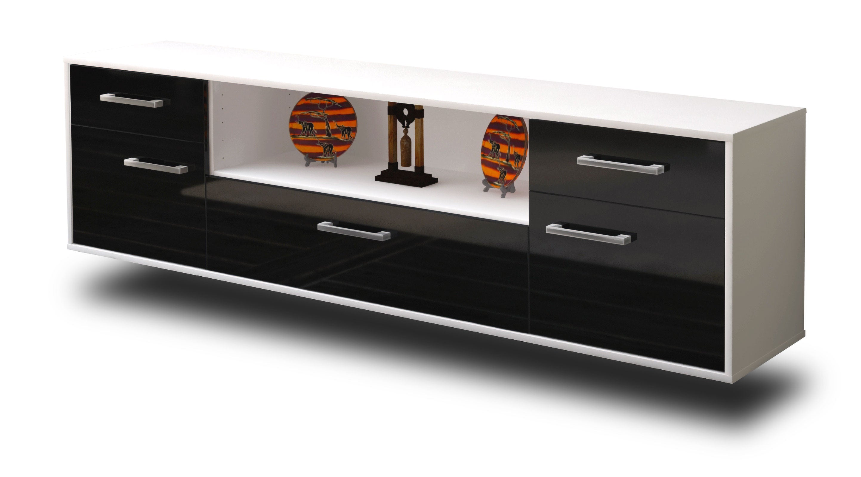 Lowboard - Biggi - Design Hochglanz - Wandmontage mit Griffe 180 cm Weiss