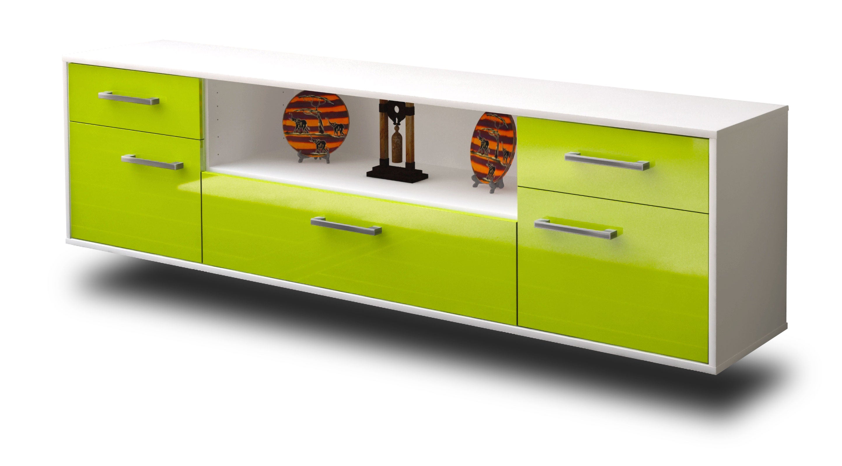 Lowboard - Biggi - Design Hochglanz - Wandmontage mit Griffe 180 cm Weiss