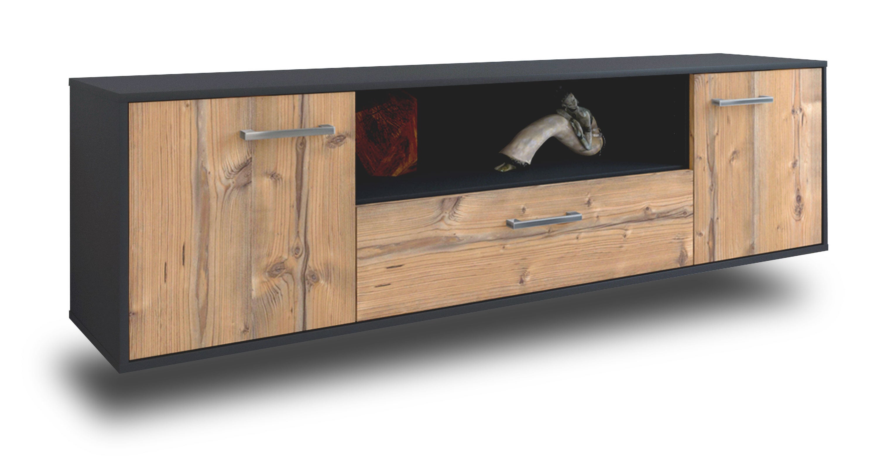 Lowboard - Arbnora - Design Holzdekor - Wandmontage mit Griffe 180 cm Anthrazit
