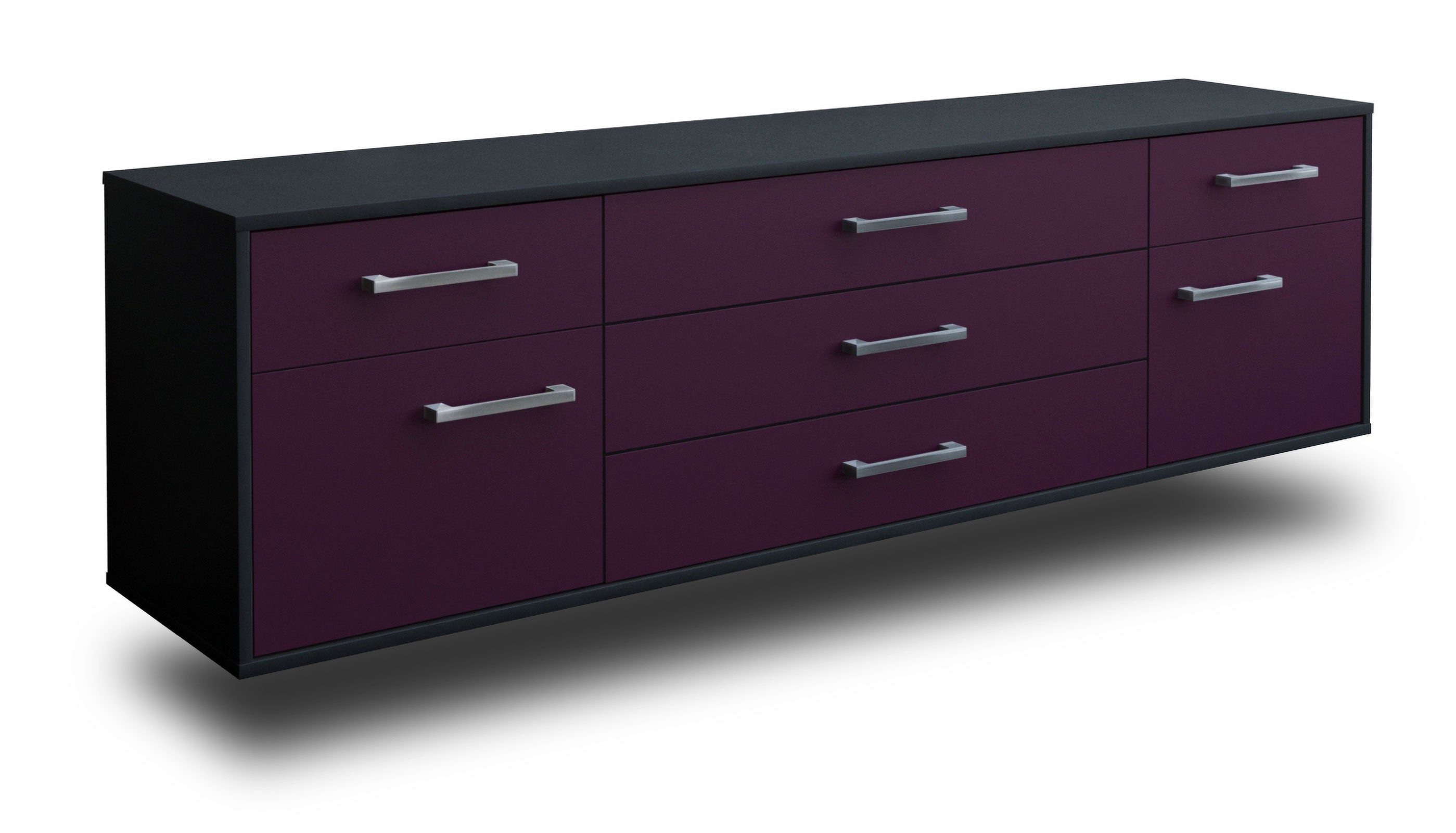Lowboard - Benita - Design Farbakzent - Wandmontage mit Griffe 180 cm Anthrazit