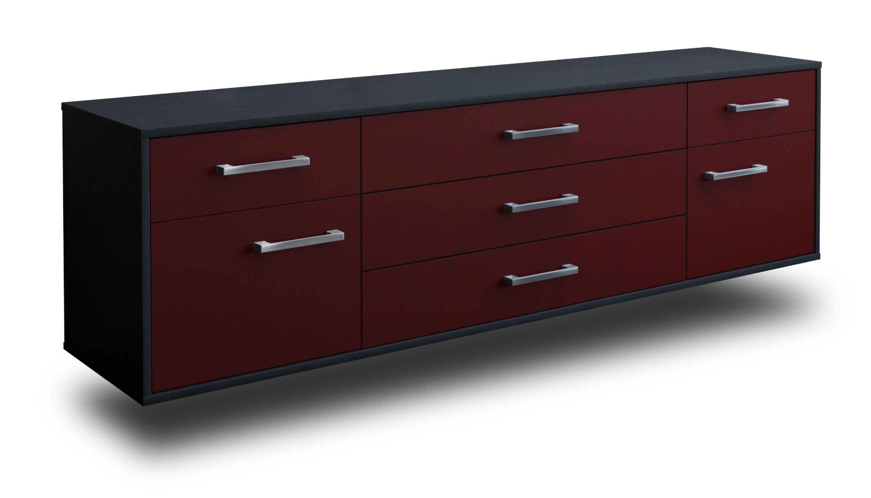 Lowboard - Benita - Design Farbakzent - Wandmontage mit Griffe 180 cm Anthrazit