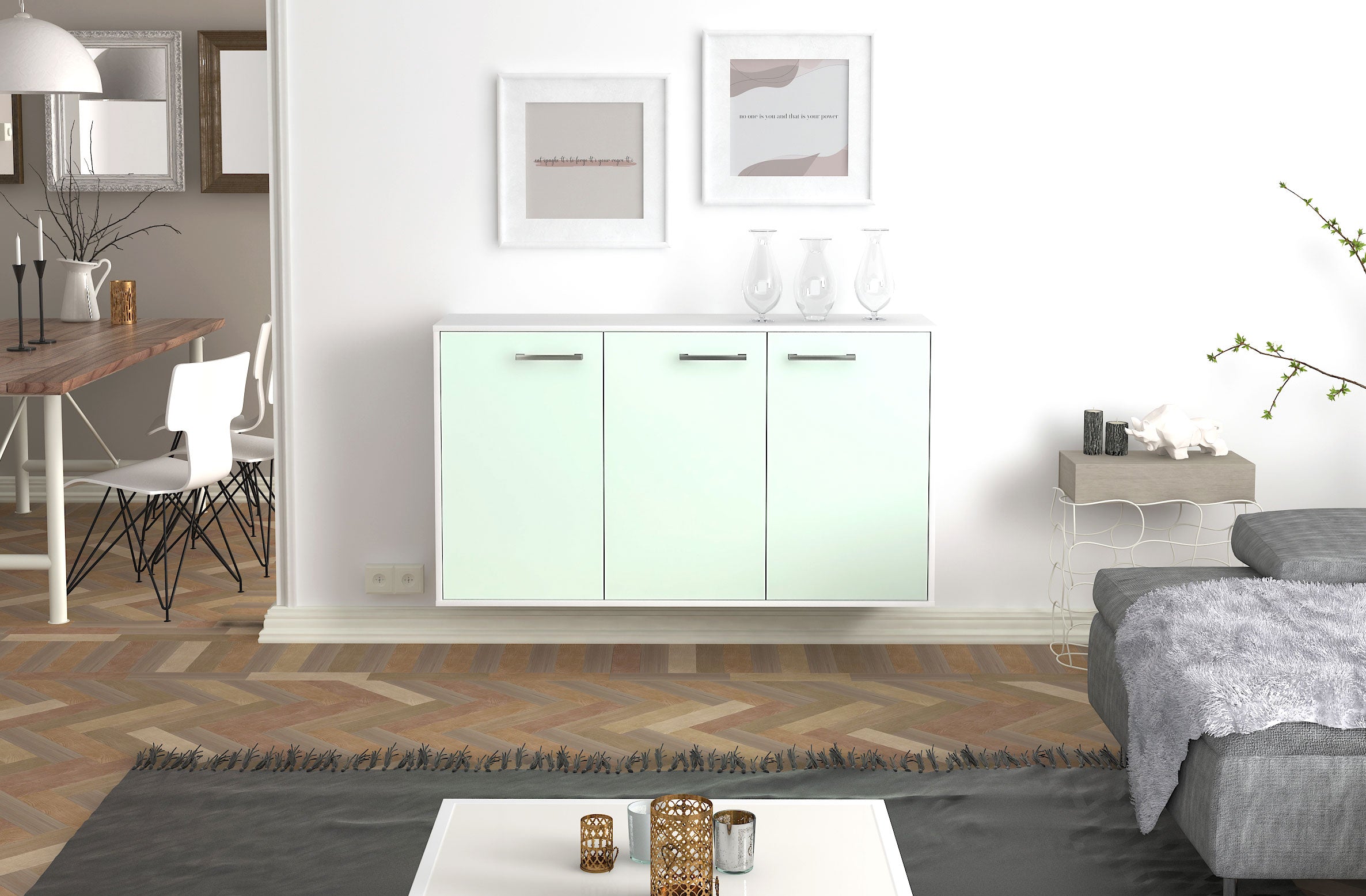 Sideboard - Delia - Design Farbakzent - Wandmontage mit Griffe 136 cm Weiss